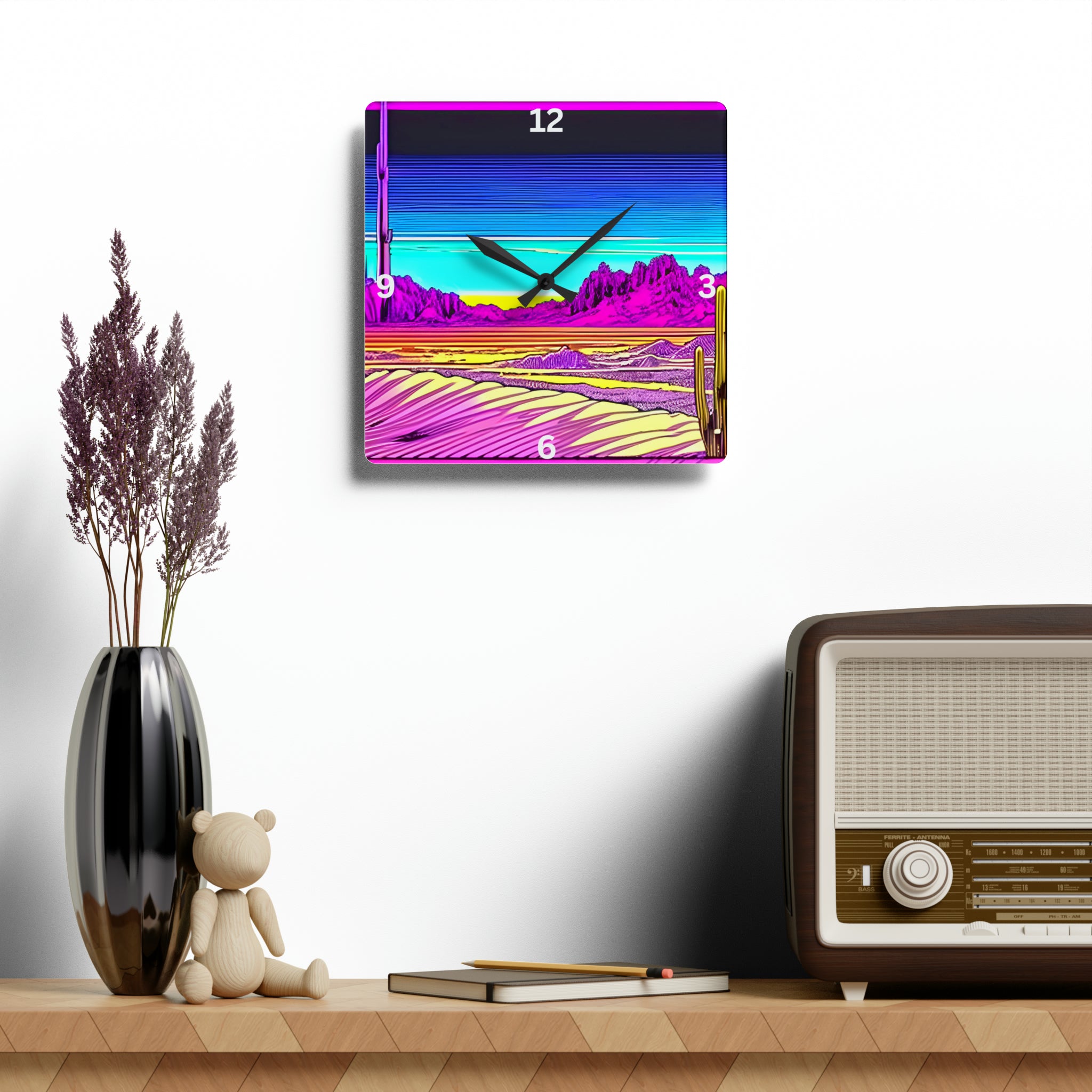 Acrylic Retro Desert Pop Art Wall Clock - Square or Round Shape for Home, Office & Living Room Decor