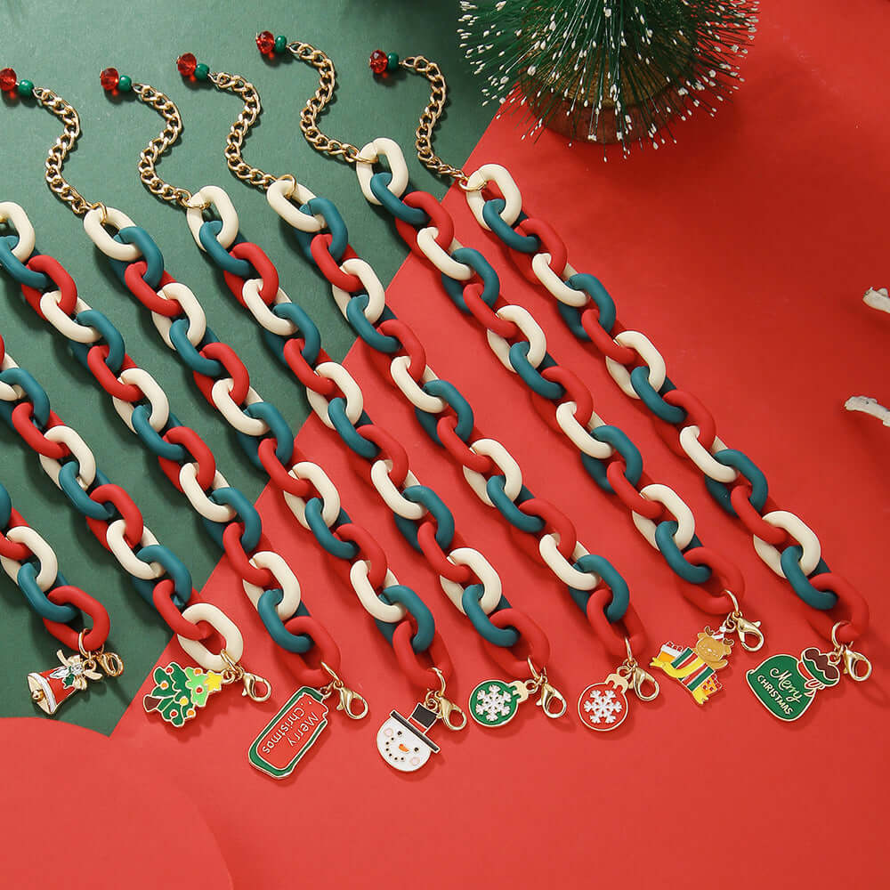 Santa Claus Acrylic Link Holiday Christmas Bracelet | D1045 | Perfect for Christmas Parties, Gift Exchanges & Festive Accessories