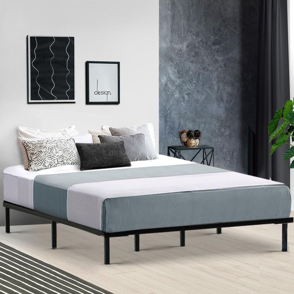 King Size Metal Bed Frame with Black Finish & Normay Pillow Top Medium Firm Mattress Set - Perfect for Master Bedroom, Guest Room, or Dormitory