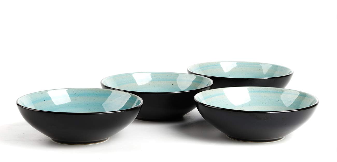 Stoneware Sonoma Dinnerware Set - Black & Speckled Spin Wash Turquoise Plates, Bowls & Mugs | Elegant Dinnerware for Restaurants, Weddings & Everyday Dining