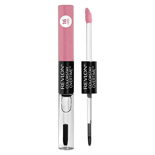 Revlon ColorStay Overtime Liquid Lipstick with Clear Lip Gloss - Dual Ended with Vitamin E, Forever Pink (410), 0.07 Oz - Long Lasting Matte Lip Color for Day & Night Makeup Looks