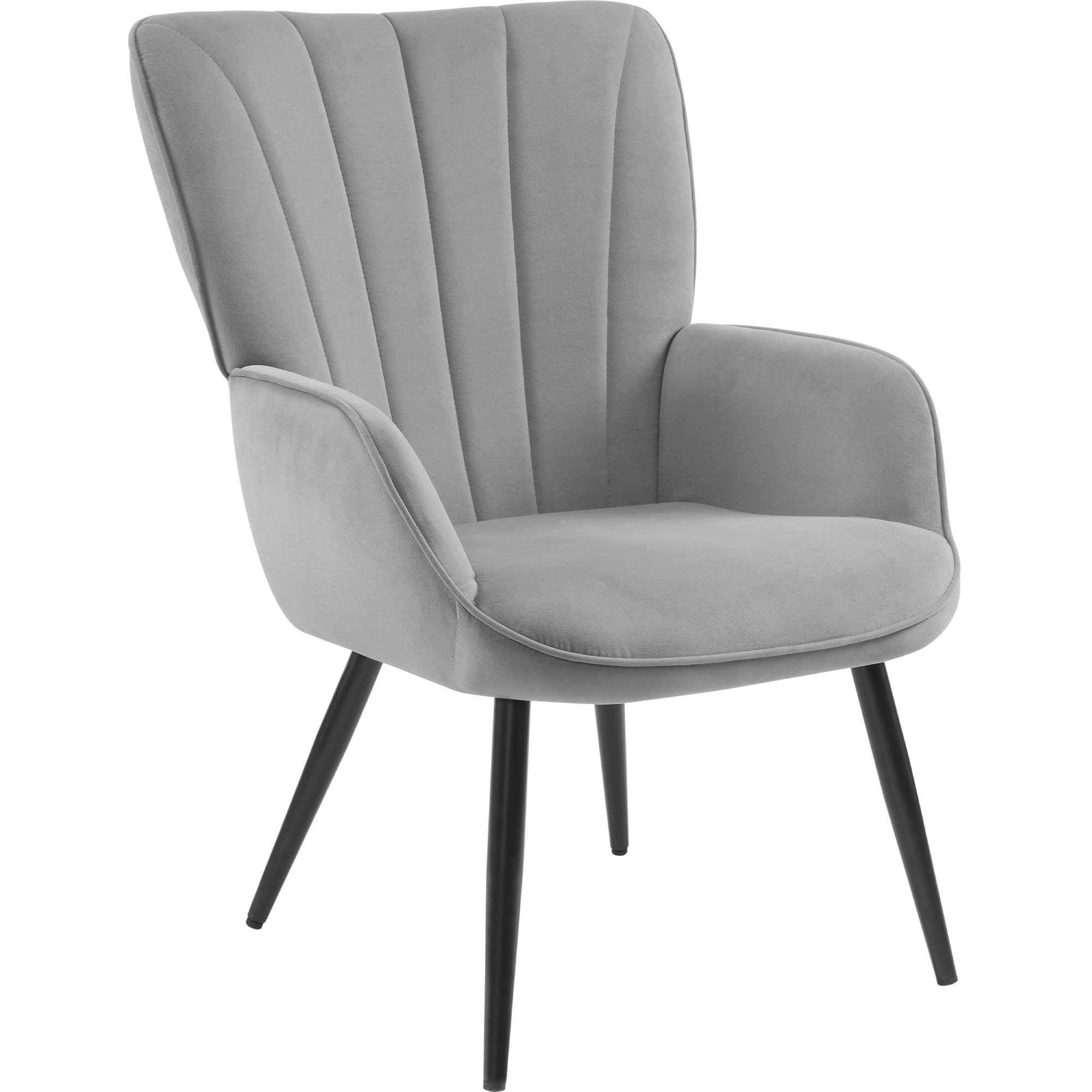 PrimeZone Velvet Accent Chair - Mid Century Modern Wingback Armchair with Metal Legs for Living Room, Bedroom & Home Office | Soft Upholstered Reading Chair in Grey | Perfect for Relaxing, Reading & Enhancing Home Decor
