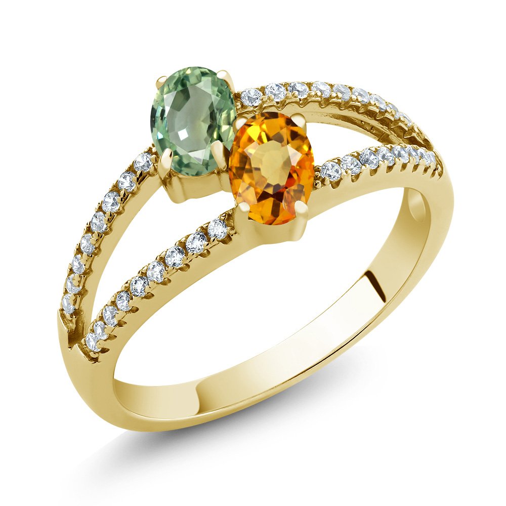 1.51 Ct Oval Green & Yellow Sapphire Ring - 18K Gold Plated Sterling Silver - Gem Stone King - Perfect for Engagement, Wedding & Anniversary Gifts