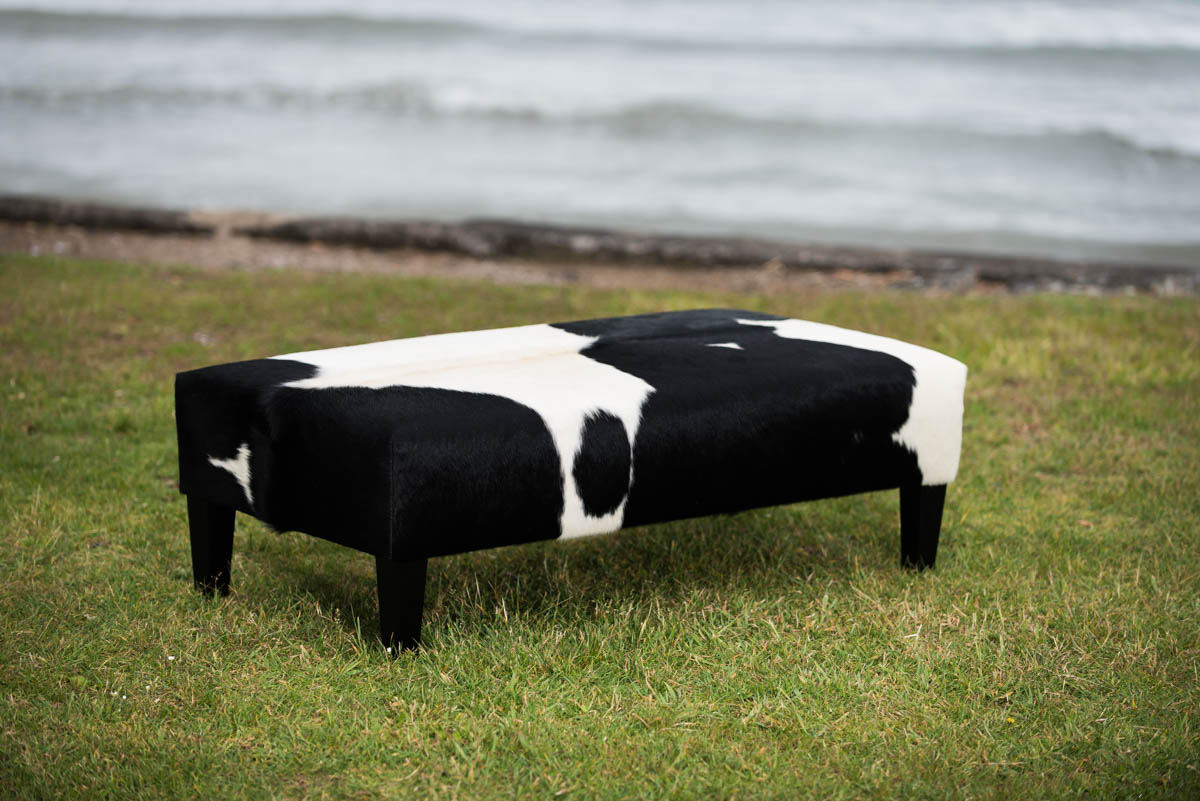 Premium Cowhide Ottoman with Sturdy Wood Legs - 47