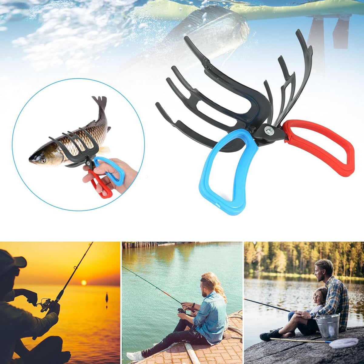 2024 Upgraded High-Strength Metal Claw Fish Gripper - Multifunctional 3-Tooth Fishing Pliers for Saltwater & Freshwater Fishing | Perfect for Catch & Release, Boat Fishing & Ice Fishing