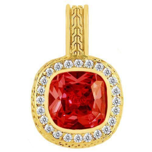 14K Yellow Solid Gold Men's Diamond & Ruby Pendant Necklace - 1.75 Carat Total Weight - Elegant Jewelry Gift for Him - Perfect for Anniversaries, Birthdays & Special Occasions
