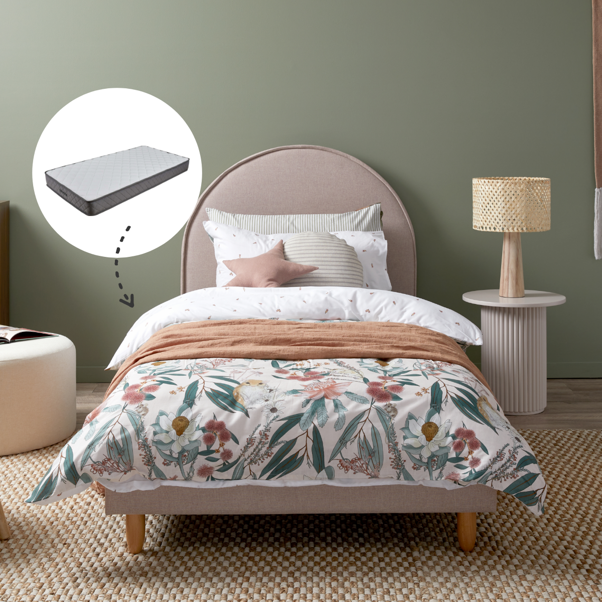 Imogen Single Bed Frame with Mattress in Dusty Pink - Perfect for Kids' Bedrooms, Guest Rooms & Small Spaces