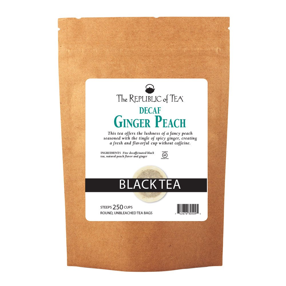 Decaf Ginger Peach Black Tea by The Republic of Tea | 250 Tea Bags | Caffeine-Free Herbal Tea for Relaxation & Evening Sipping | Perfect for Stress Relief & Digestive Comfort