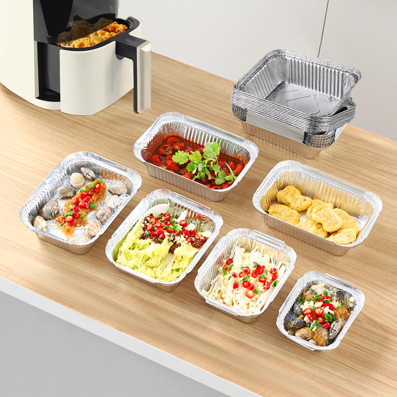 50 Pack Christmas Aluminum Pans with Lids - 6.5 x 5 Inch Disposable Food Containers for Baking, Roasting, Meal Prep, Storage | Perfect for Holiday Parties, BBQ, Thanksgiving & Christmas Dinner