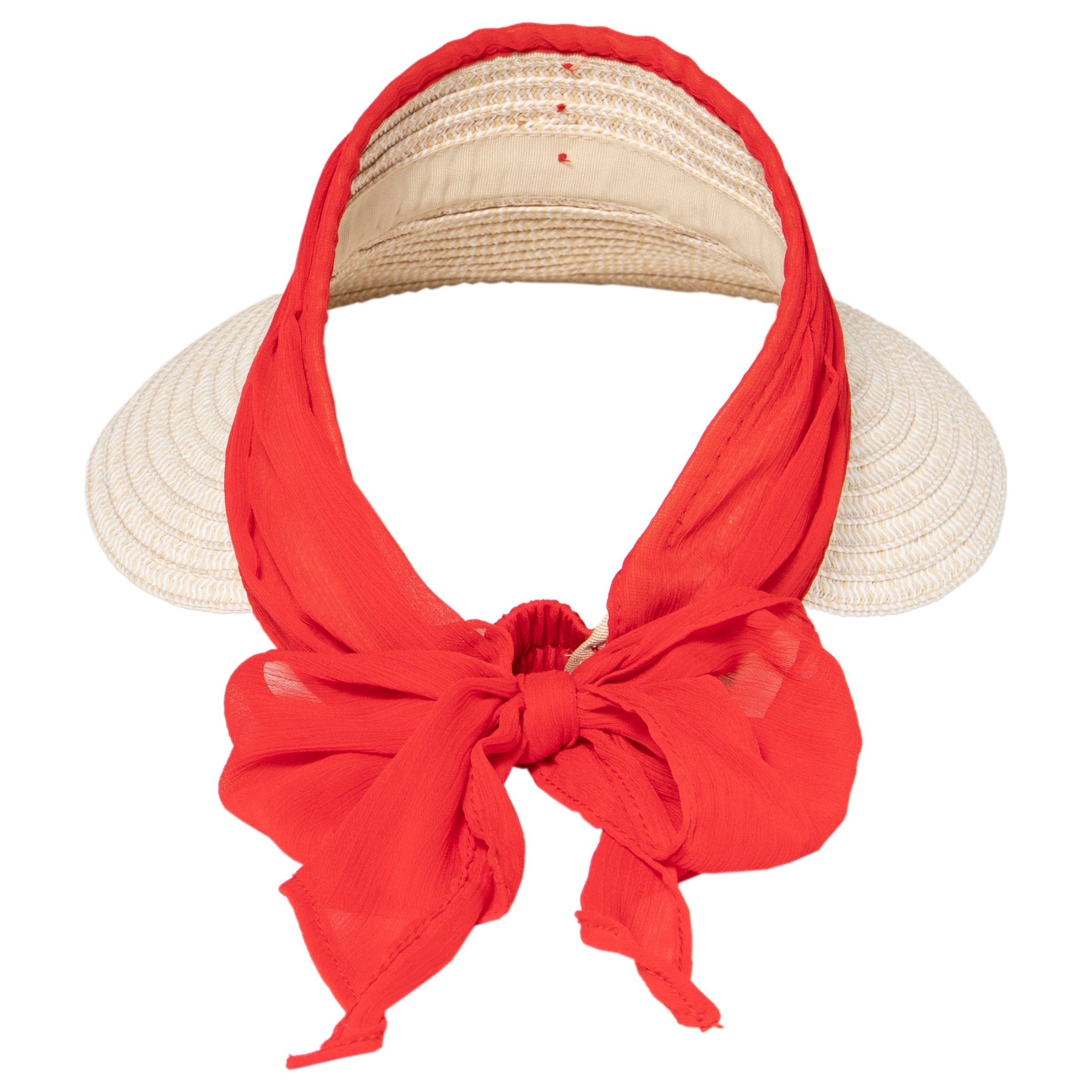 Stylish Women's Paperbraid Visor with Elegant Chiffon Bow - PBV020 - Perfect for Beach, Garden Parties & Summer Outdoor Activities