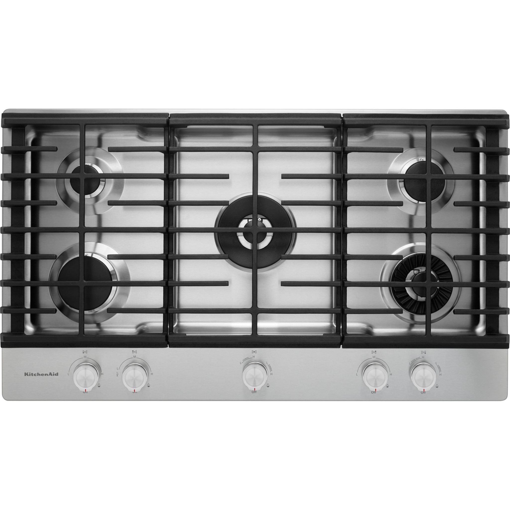 KitchenAid 36 Inch 5 Burner Gas Cooktop (Model KCGS956ESS) - Stainless Steel Professional Grade Stove Top for Home Cooking & Entertaining