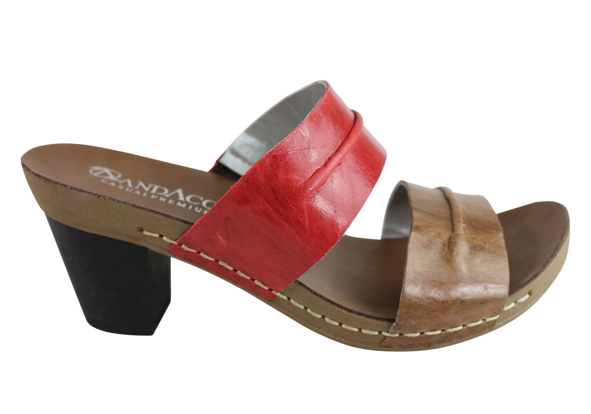 Andacco Vincenza Women's Leather Mid Heel Sandals Slides - Comfortable Brazilian Made Shoes for Casual Outings & Summer Weddings