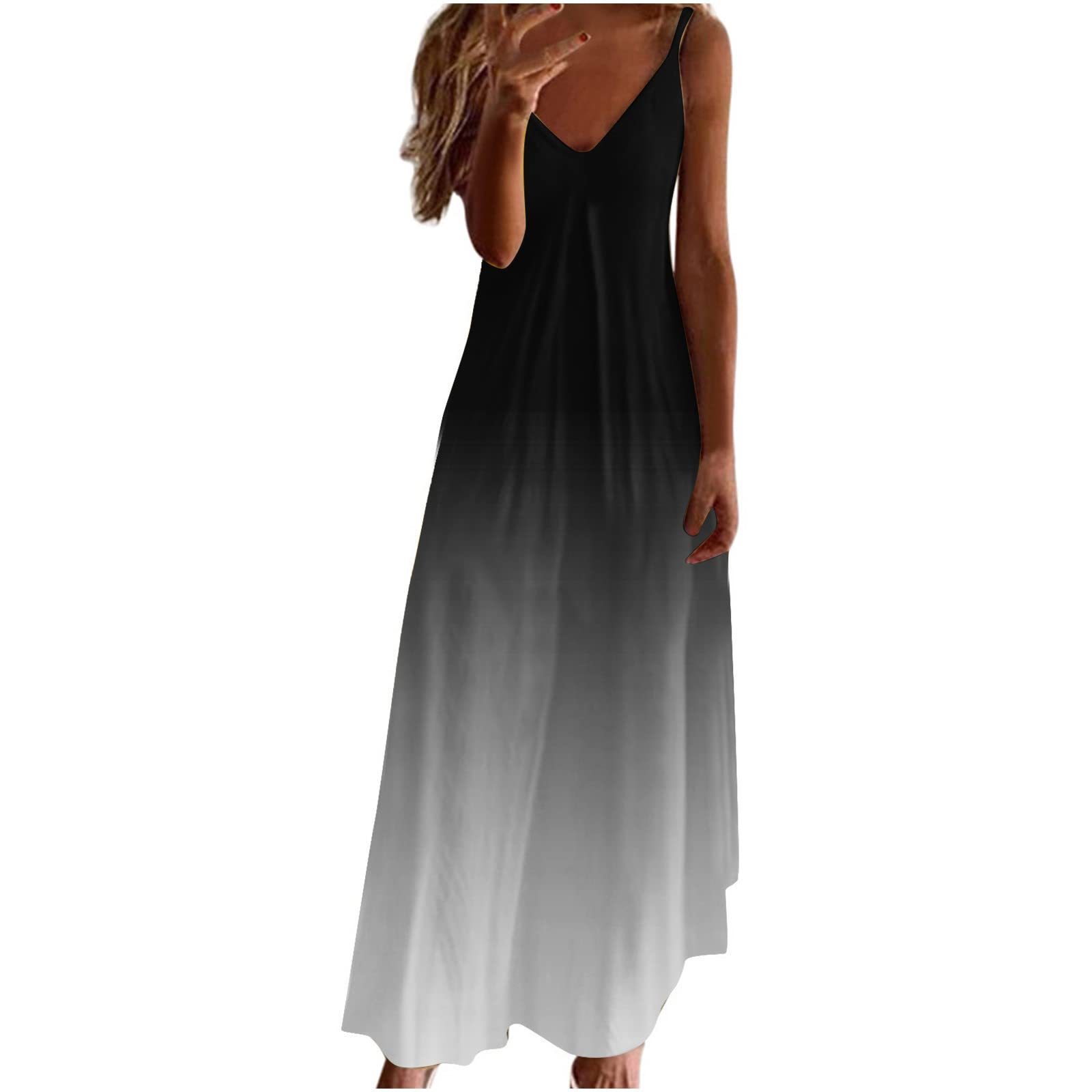 Anuyalue Women's Summer Dresses 2023 - Casual Sleeveless Spaghetti Strap Maxi Dress with Boho Floral Print, Sexy V-Neck Beach Dress for Vacation, Party & Date Night