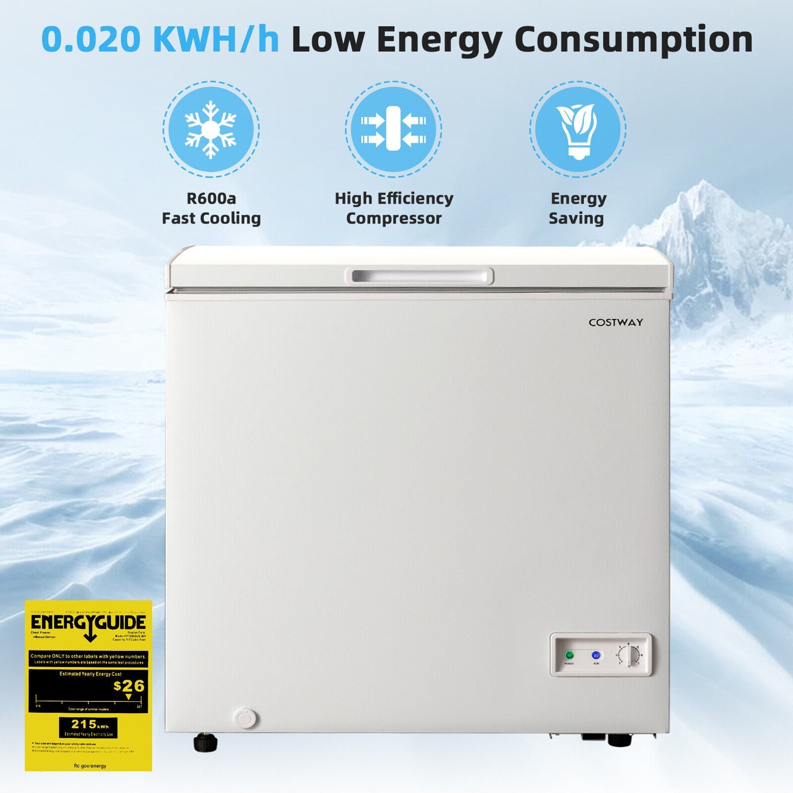 Costway 5 Cu.ft Compact Chest Freezer with Removable Storage Basket - Energy Efficient Deep Freezer for Home, Garage, or Basement - Perfect for Storing Meat, Frozen Foods & Bulk Groceries