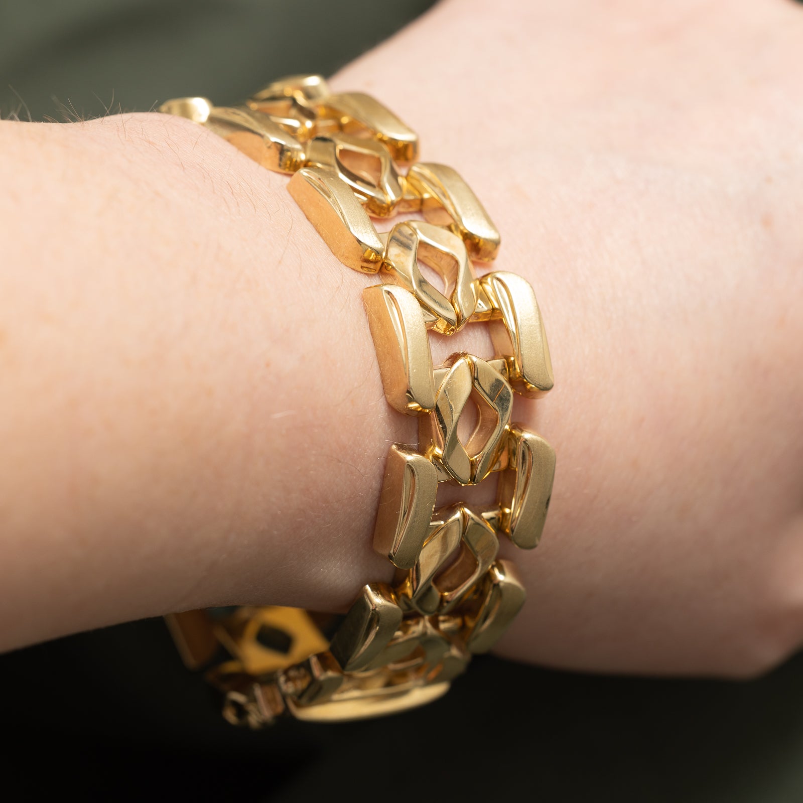 14K Yellow Gold Ornate Bracelet for Women - 20.85mm Wide Elegant Bangle - 7.5 Inch Adjustable Wrist Size - Perfect for Weddings, Parties & Special Occasions