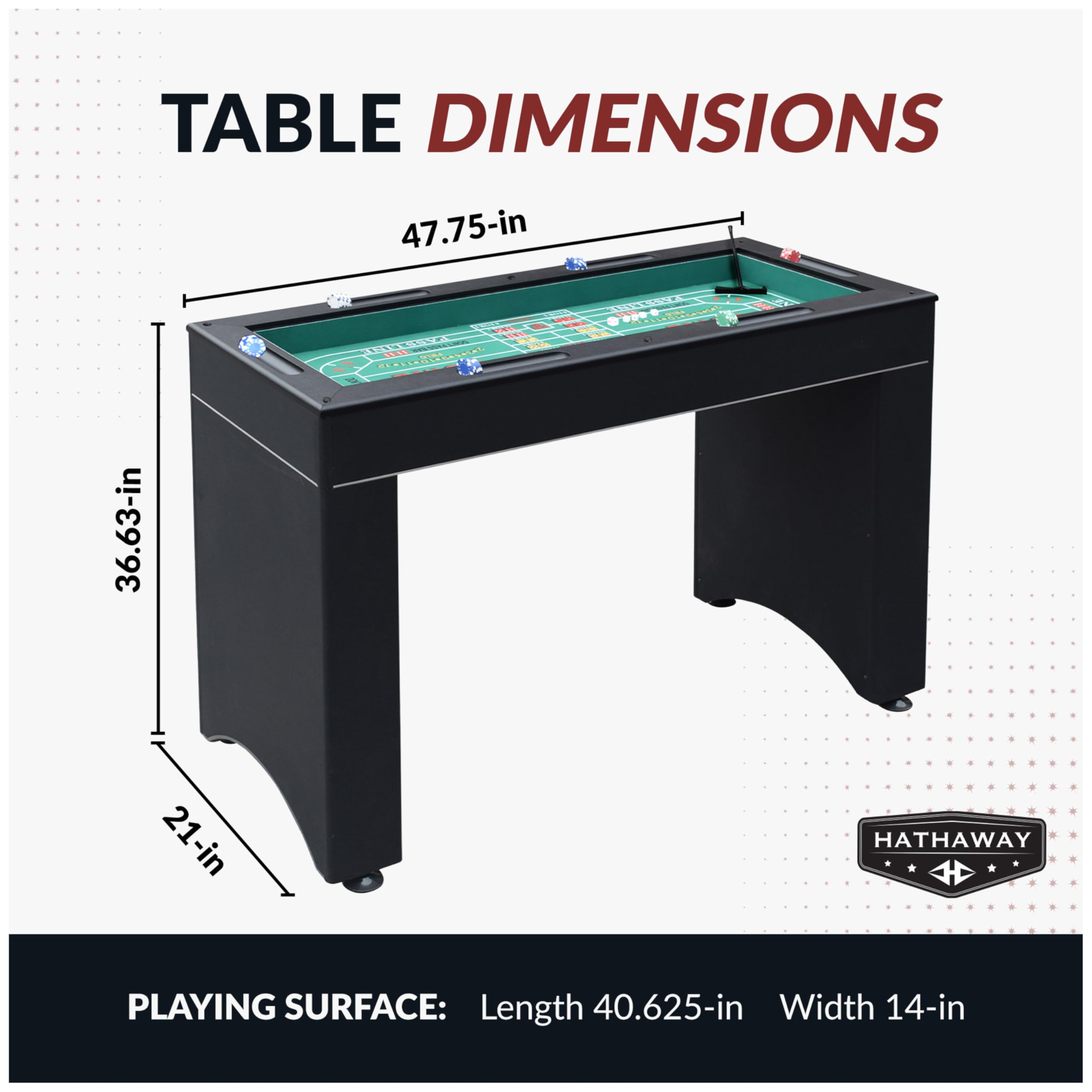 Hathaway Classic Monte Carlo 4-in-1 Casino Game Table Set - Craps, Roulette, Blackjack & Poker Table Top with Complete Accessories | Perfect for Game Nights, Parties & Home Entertainment