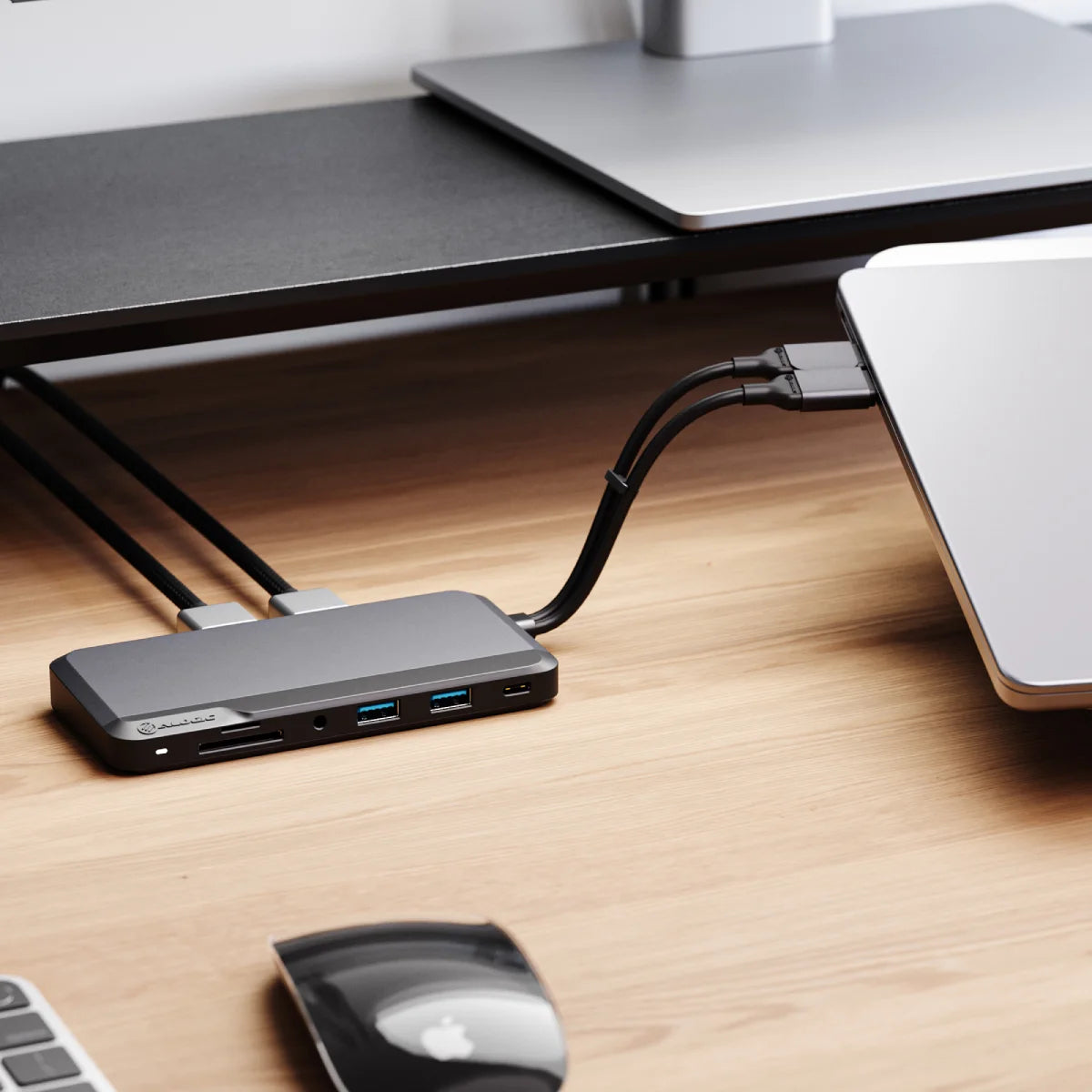 10-in-1 Portable USB C Hub for MacBook - Dual 4K 60Hz HDMI, USB 3.0, SD/TF Card Reader - Space Gray - Perfect for Work, Travel & Home Office Setup