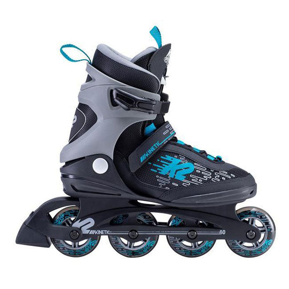 K2 Kinetic 80 Pro M Roller Skates - Black/Aqua - Size 7 US (EU 39) - 25cm - Perfect for Outdoor Skating, Fitness & Roller Derby
