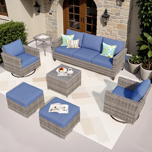 Grey Wicker, Denim Blue