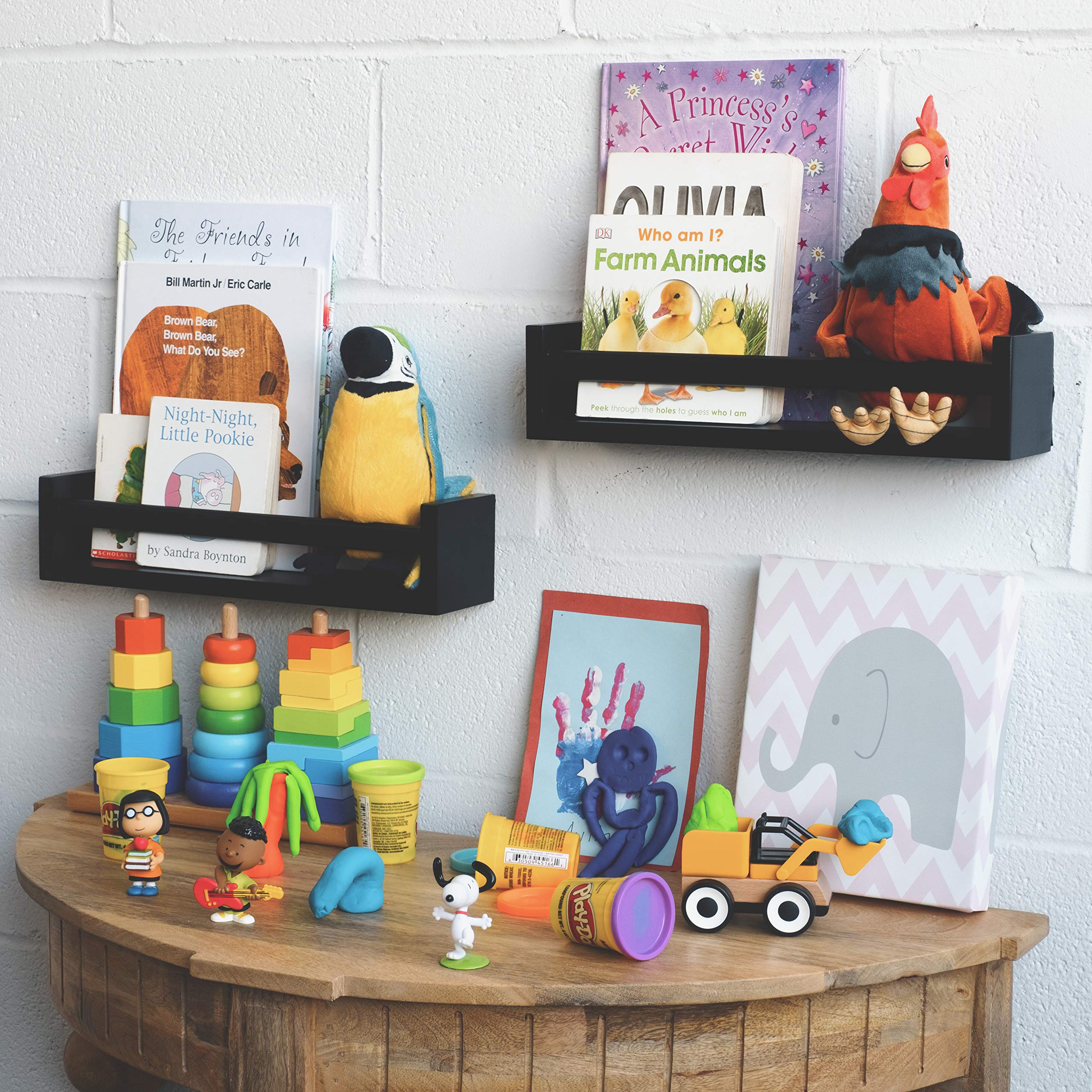 Wallniture Utah Floating Shelves Set of 2 - Modern Wood Wall Shelves for Kids Books, Picture Frames & Nursery Decor - Black - Perfect for Bedroom, Living Room & Home Organization