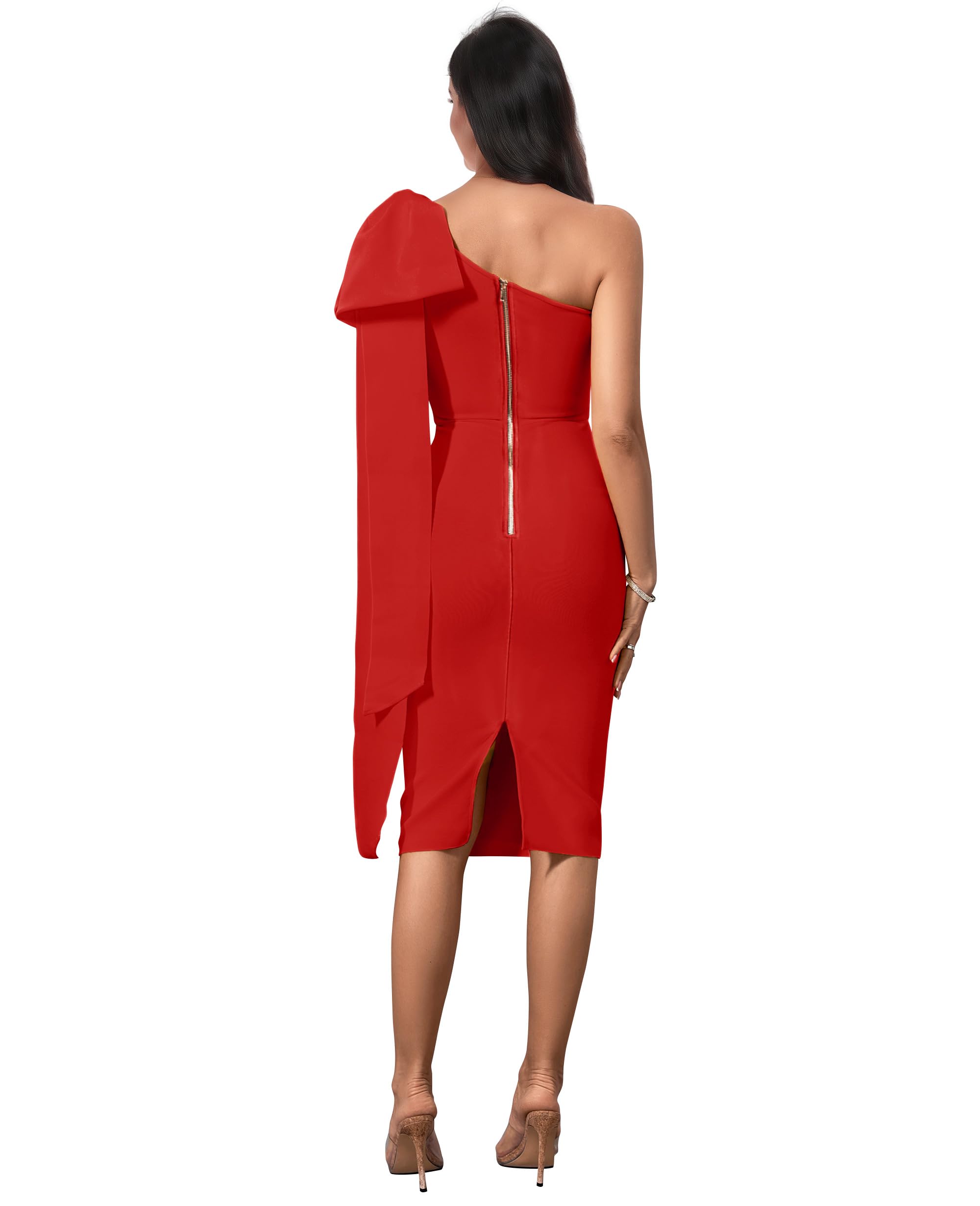 Maketina Women's One Shoulder Ruffle Long Sleeve Bandage Dress - Elegant Club & Cocktail Party Dress for Night Out, Date Night, and Special Occasions
