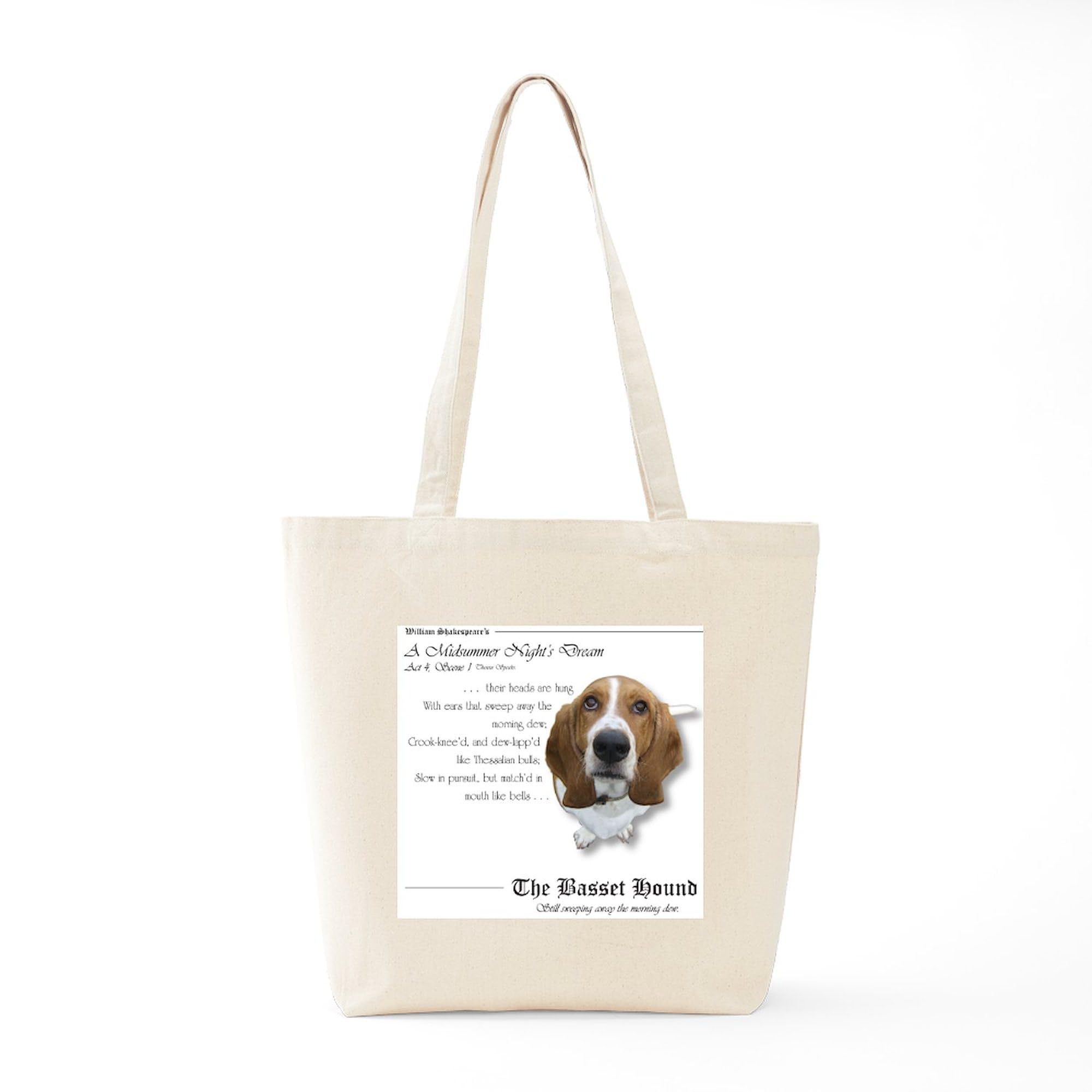 Shakespeare Quote Tote Bag - Natural Canvas Reusable Shopping Bag with Basset Hound Design | Eco-Friendly Grocery Bag for Book Lovers & Literary Gifts