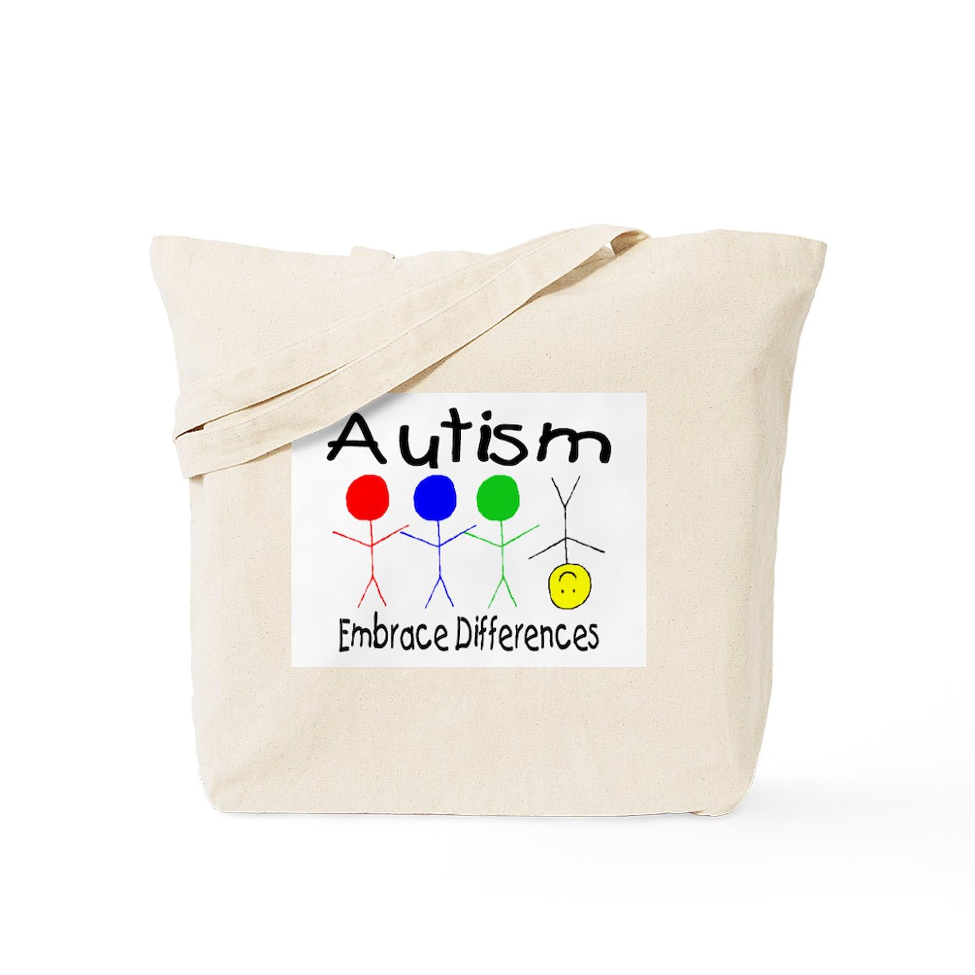 Autism Awareness Embrace Differences Tote Bag - Natural Canvas Reusable Shopping Bag for School, Work & Grocery