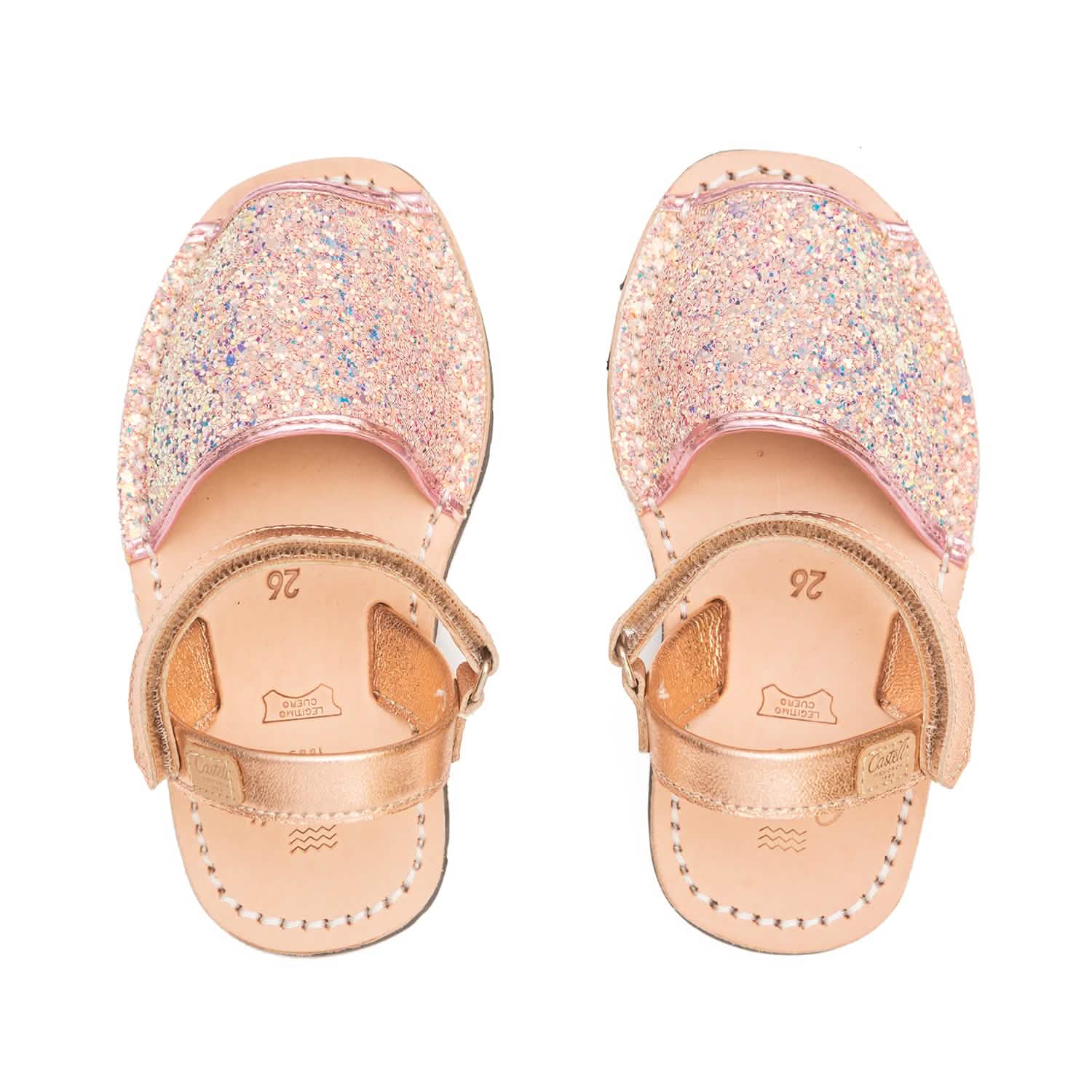 Glitter Leather Open Toe Menorcan Sandal For Kids - Iker 1002R Sparkly Sandals | Comfortable & Stylish Summer Shoes for Girls & Boys | Perfect for Beach, Pool & Outdoor Play