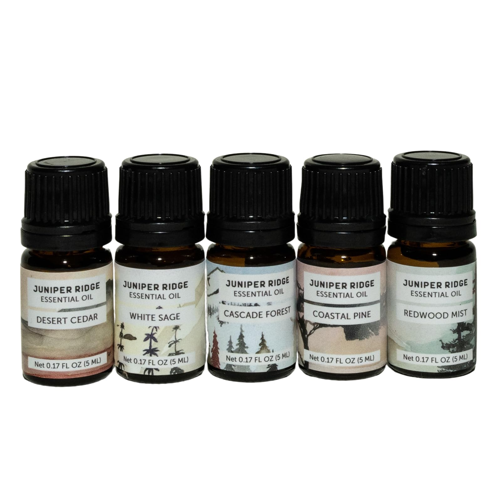 Juniper Ridge Essential Oil Gift Set - 5 Natural Aromatherapy Oils (5ml Each) for Diffusers, Massage & Relaxation - Lavender, Eucalyptus, Peppermint, Rosemary & Citrus Scents - Perfect for Home Spa, Yoga & Stress Relief