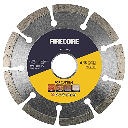 4.5 Inch Diamond Circular Saw Blade - Firecore Segmented Grinding Wheel for Angle Grinder | Dry/Wet Cutting of Concrete, Stone, Brick & Tile | Perfect for Masonry, Construction & DIY Projects
