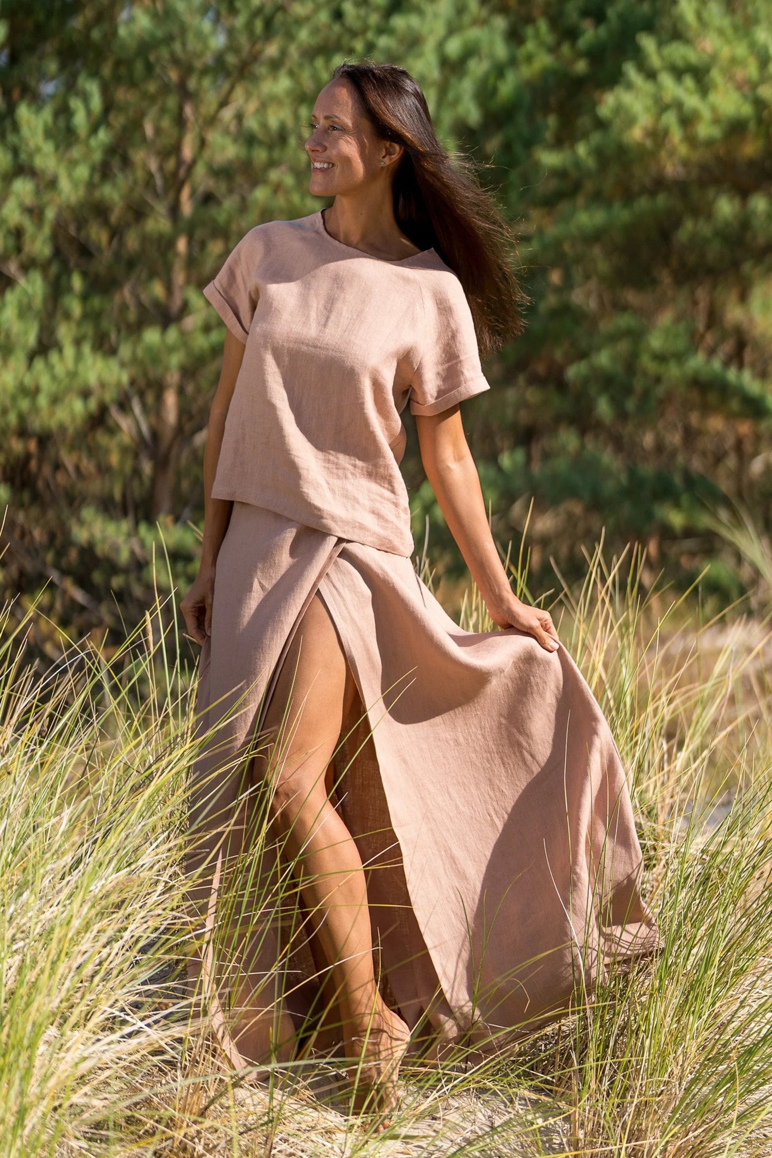 Powder Blue Linen Maxi Skirt for Women - Boho Wrap Beach Skirt with Side Slit | Perfect for Summer Vacations, Beach Getaways & Casual Outings