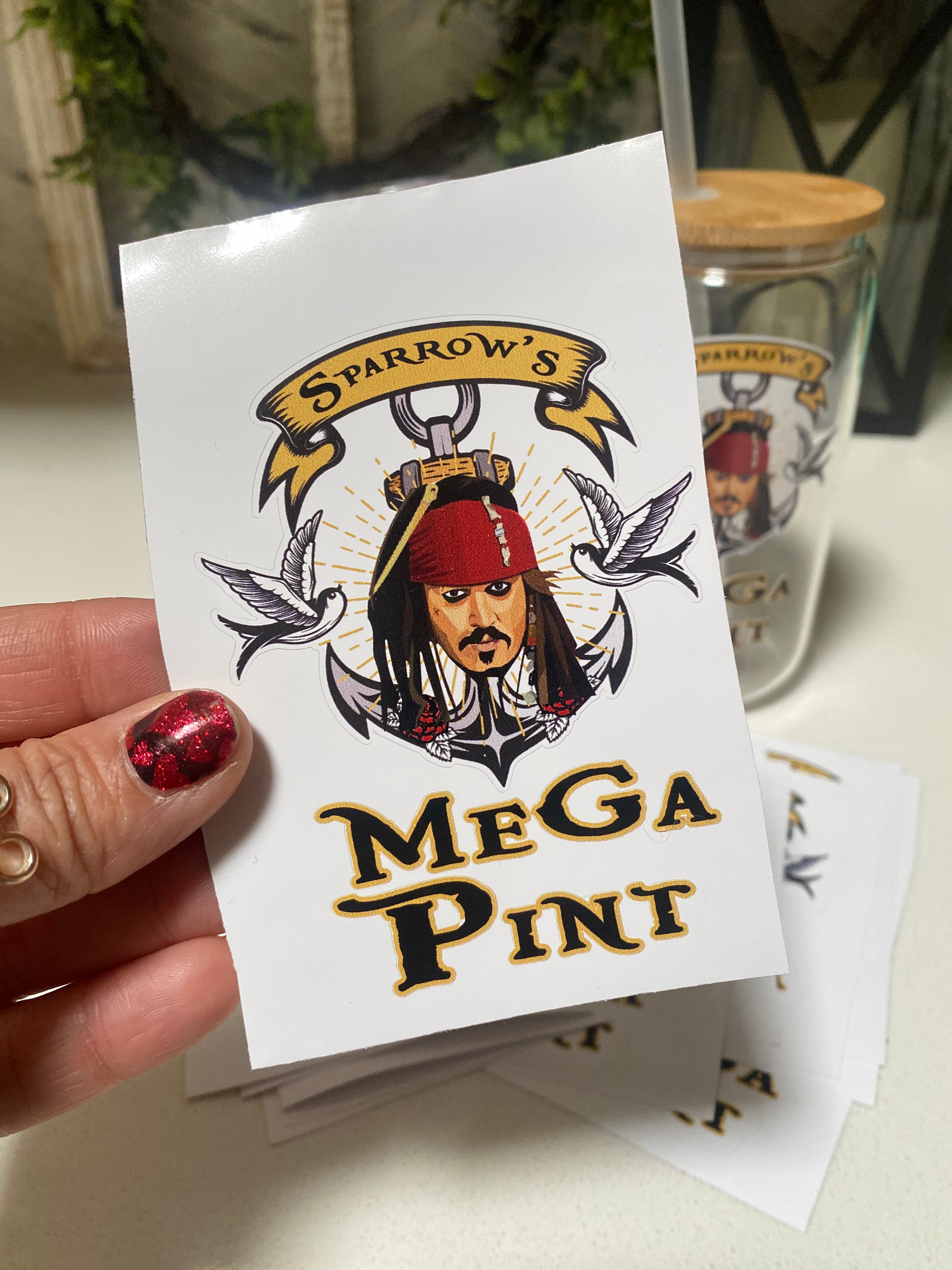 Sparrow's Mega Pint Decal - Large 16oz Glass Decal Sticker for Beer Mugs, Tumblers & Water Bottles - Perfect for Home Bars, Parties & Gifts