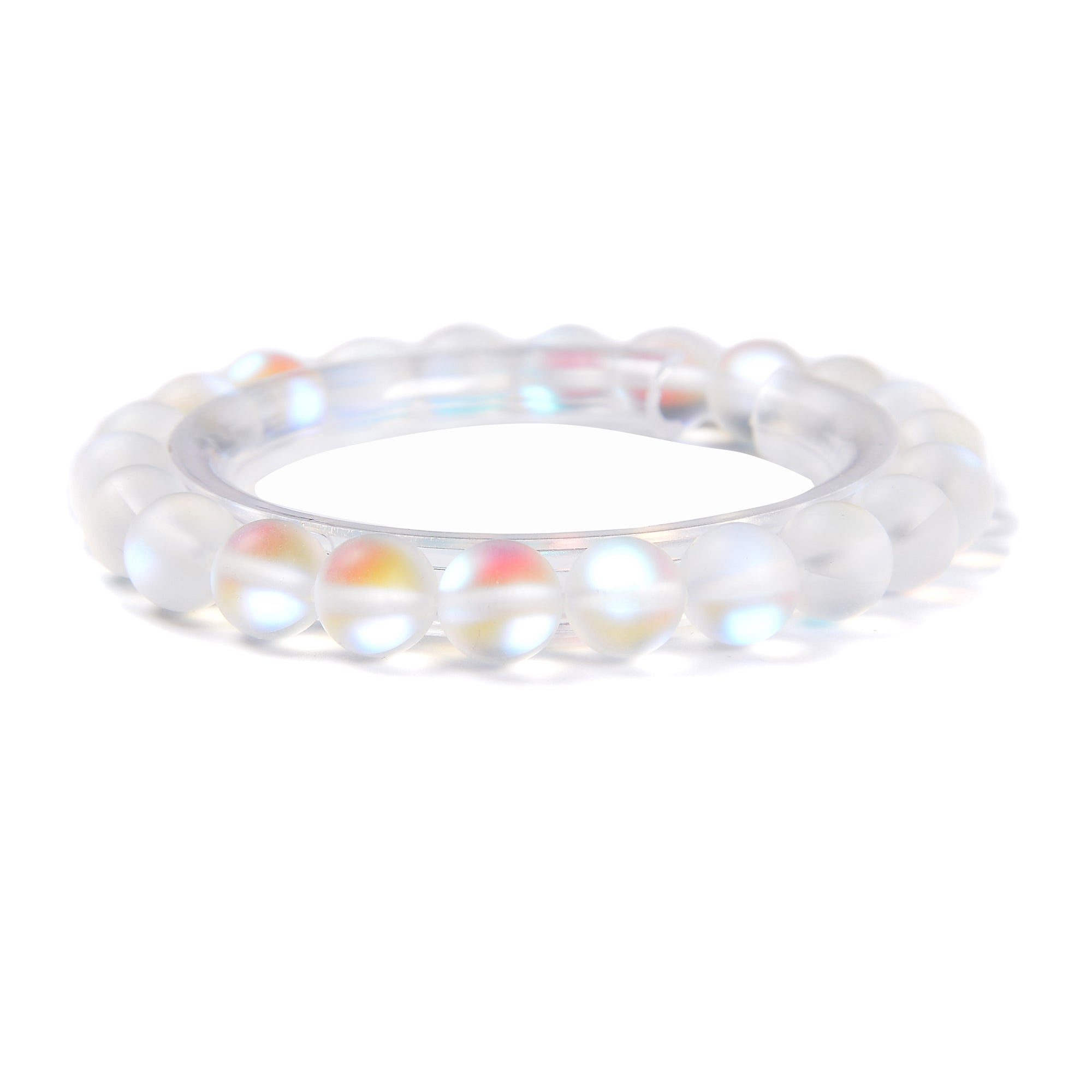 Mystic Aura Clear Matte Glass Beads Bracelet - 8mm, 10mm, 7.5 Inch Length - Boho Chic Jewelry for Yoga, Meditation & Spiritual Healing