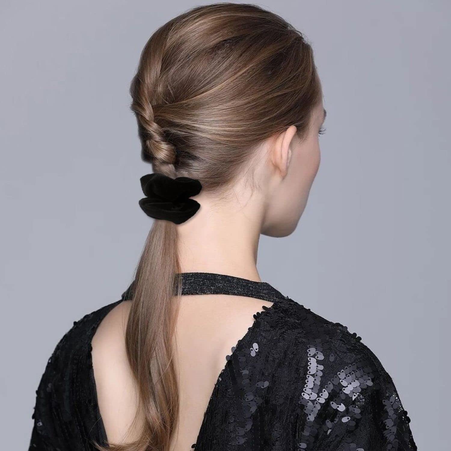 Trendy Club 6 Pack Black Velvet Oversized Scrunchies - No Crease Hair Ties for Women & Girls, Soft Big Hair Scrunchy Elastic Bands (Gentle on Hair) - Perfect for Workouts, Office, or Everyday Styling