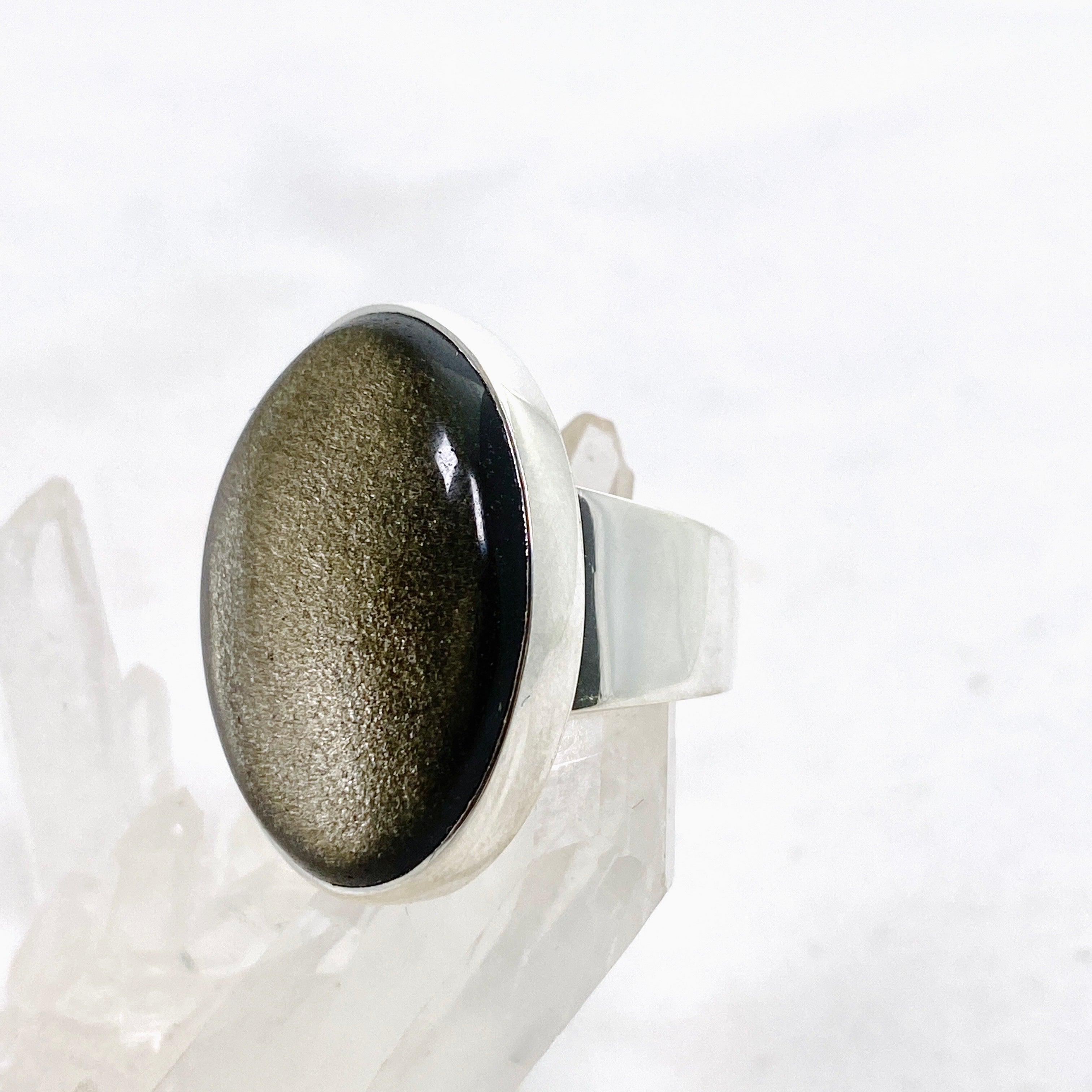 Goldsheen Obsidian Oval Cabochon Ring - Size 9 - KRGJ3342 - Elegant Gemstone Jewelry for Women, Perfect for Everyday Wear & Special Occasions