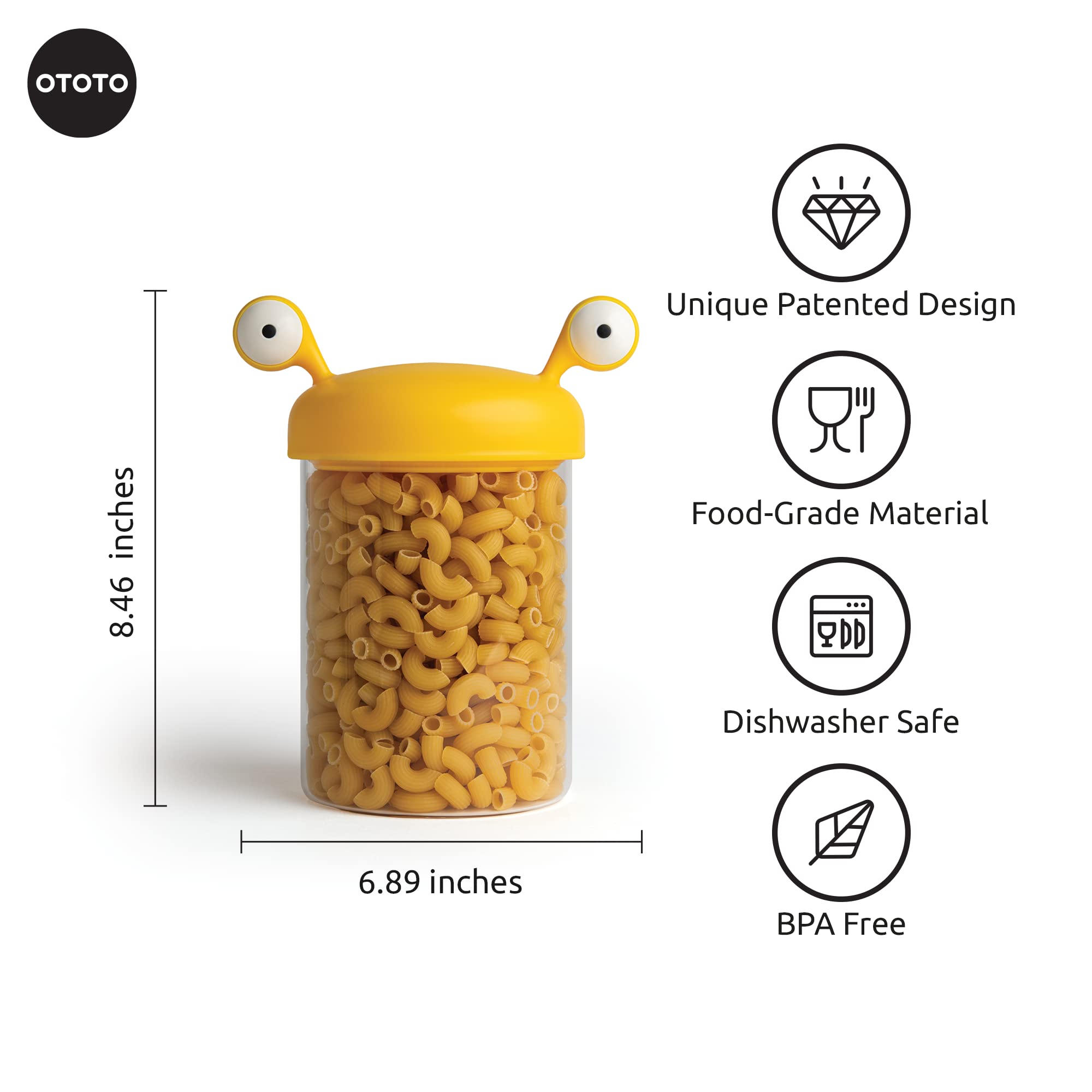 OTOTO Noodle Monster Glass Pantry Storage Containers with Lids - Airtight Pasta & Spaghetti Food Canisters - Kitchen Organization Gadgets for Pantry, Countertop & Meal Prep