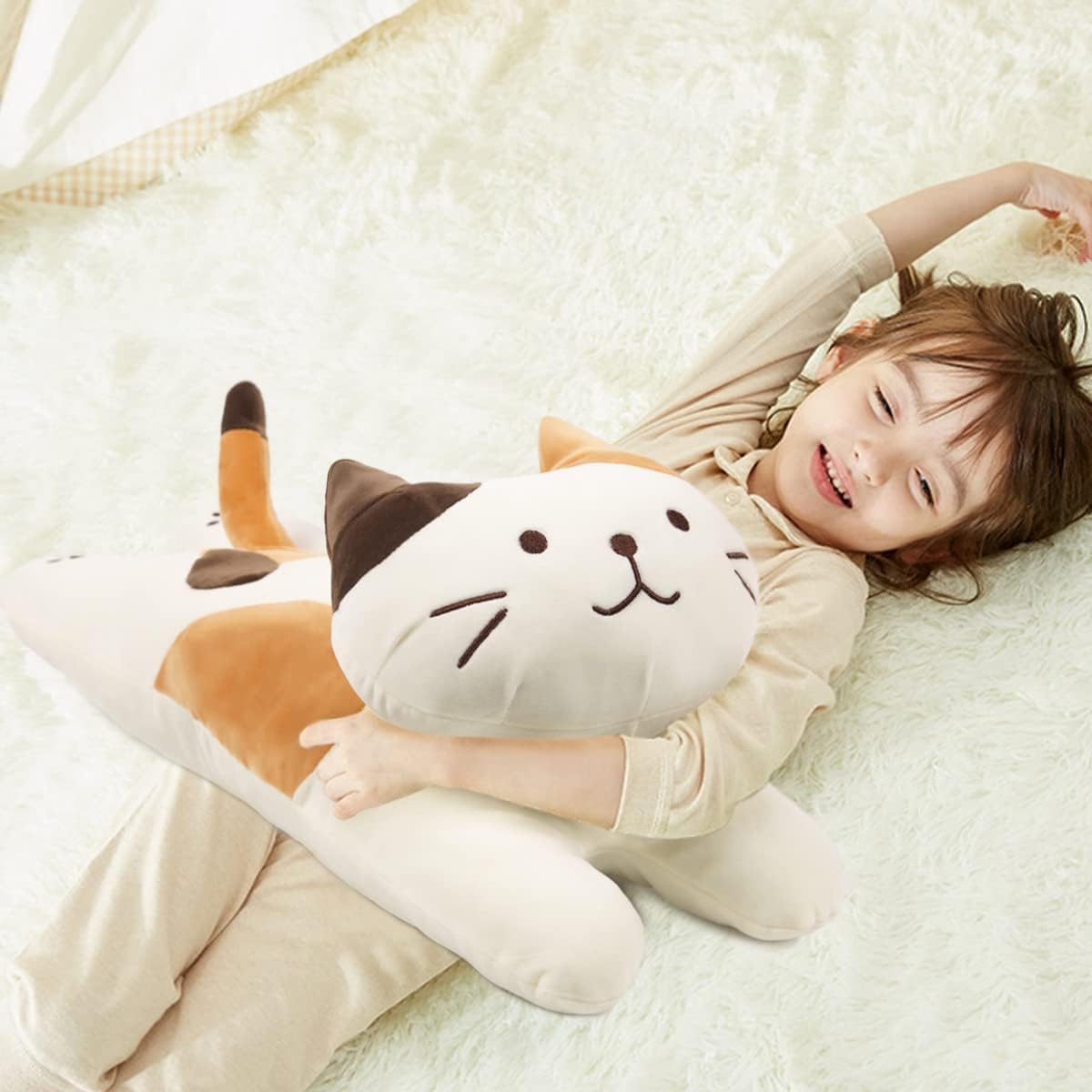 ARELUX 22-inch Soft Cat Plush Pillow - Big Hugging Sleeping Pillow, White Kitten Stuffed Animal Throw Pillow for Couch, Bed, Sofa - Perfect Gift for Cat Lovers, Friends & Family Birthday Present | Home Decor, Nursery, Office Companion