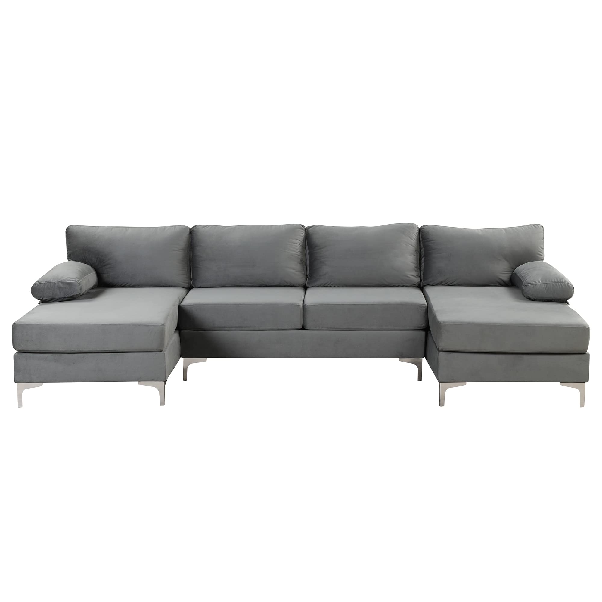 Modern Large Velvet U-Shaped Sectional Sofa with Double Wide Chaise Lounge - Casa Andrea Milano Luxury Fabric Couch for Living Room, Lounge & Home Theater