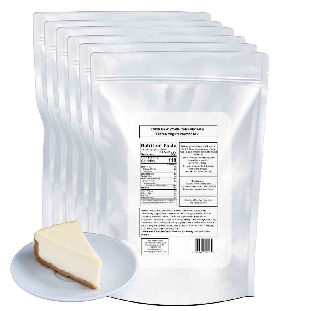 Premium Non-GMO Yogurt Powder for New York Cheesecake Frozen Yogurt - 4.4lb Bulk Bag | Gluten-Free, Low Fat Soft Serve Mix for Ice Cream Machines | Perfect for Desserts, Smoothies & Baking | Quick & Easy Preparation | Great for Cafes, Ice Cream Shops & Home Use