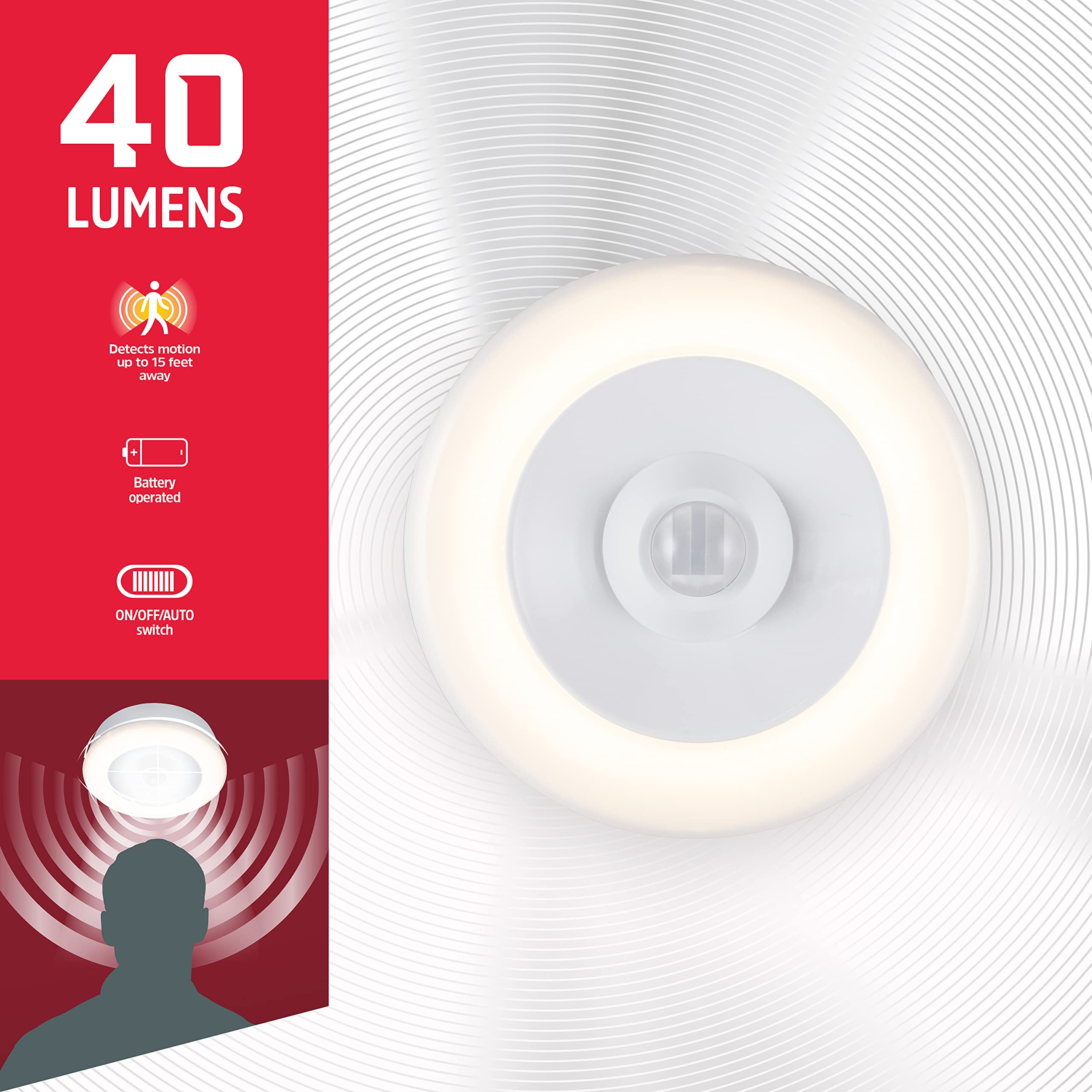 Energizer Motion Activated LED Puck Lights - 6 Pack Battery Powered Wireless Stick-On Lights for Under Cabinet, Hallway, Closet & Stair Lighting | Energy-Efficient Indoor Night Lights for Kitchen, Bathroom, Garage & Bedroom Safety