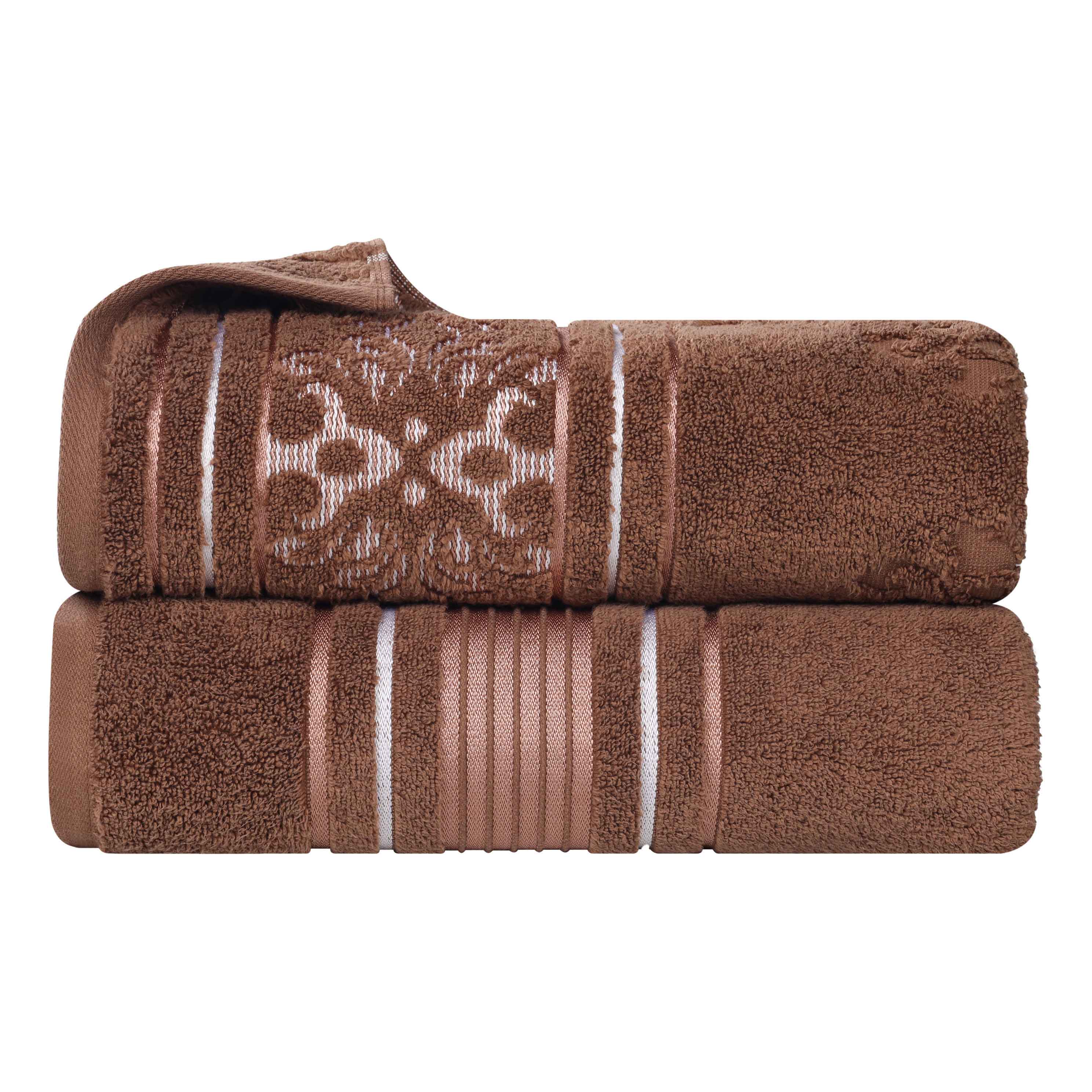 Premium 100% Zero Twist Cotton Bath Sheet Set of 2 - Ultra Soft & Absorbent Solid & Jacquard Floral Towels for Spa, Luxury Bathroom & Guest Use