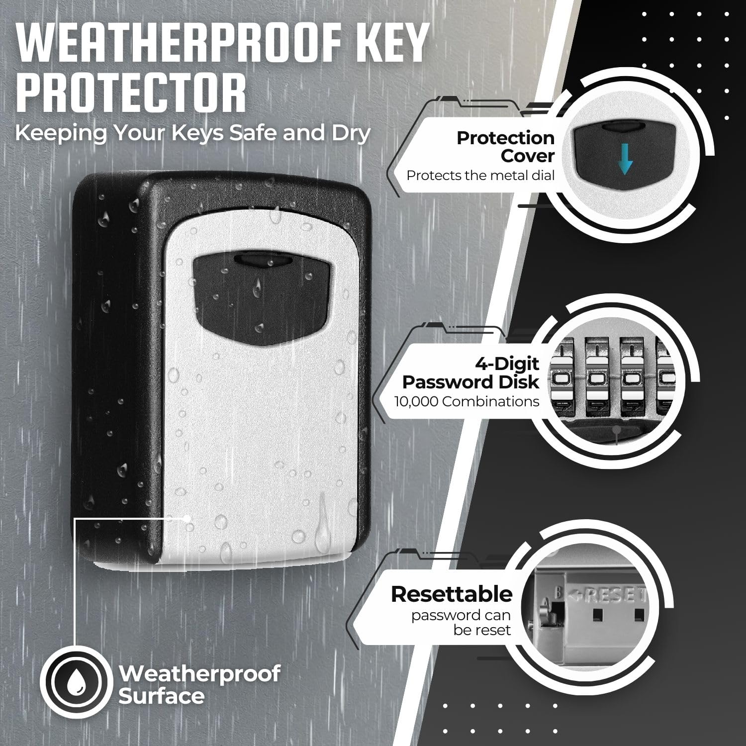 Flexzion Wall Mounted Key Lock Box - 4 Digit Combination Outdoor Key Safe with Weather & Rust Resistant Security for House, Door, Gate - Perfect for Vacation Rentals, Airbnb Hosts, and Property Management
