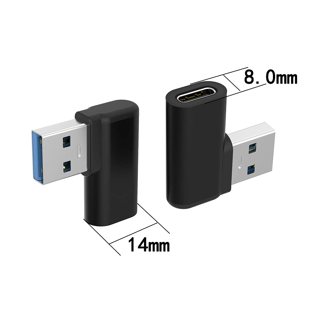 90 Degree USB C to USB A Adapter (2-Pack) - Right Angle USB 3.0 Type C Female to Male Converter for Fast Charging & Data Sync - Compatible with Laptops, Phones, Hubs & USB C Cables