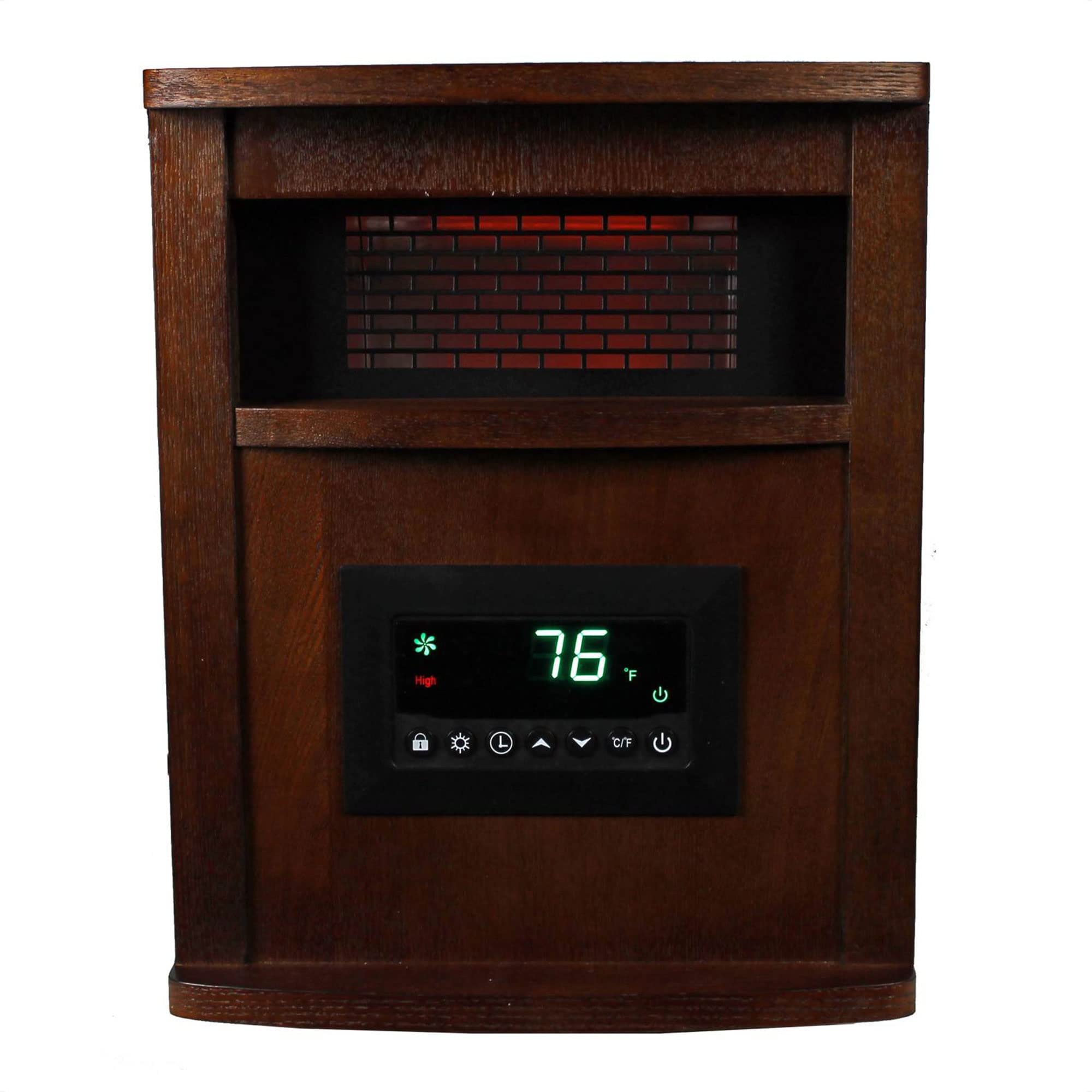 Lifesmart 6-Element 1500W Portable Infrared Quartz Space Heater with Remote Control - Dark Oak (2 Pack) - Perfect for Bedroom, Office & Indoor Heating