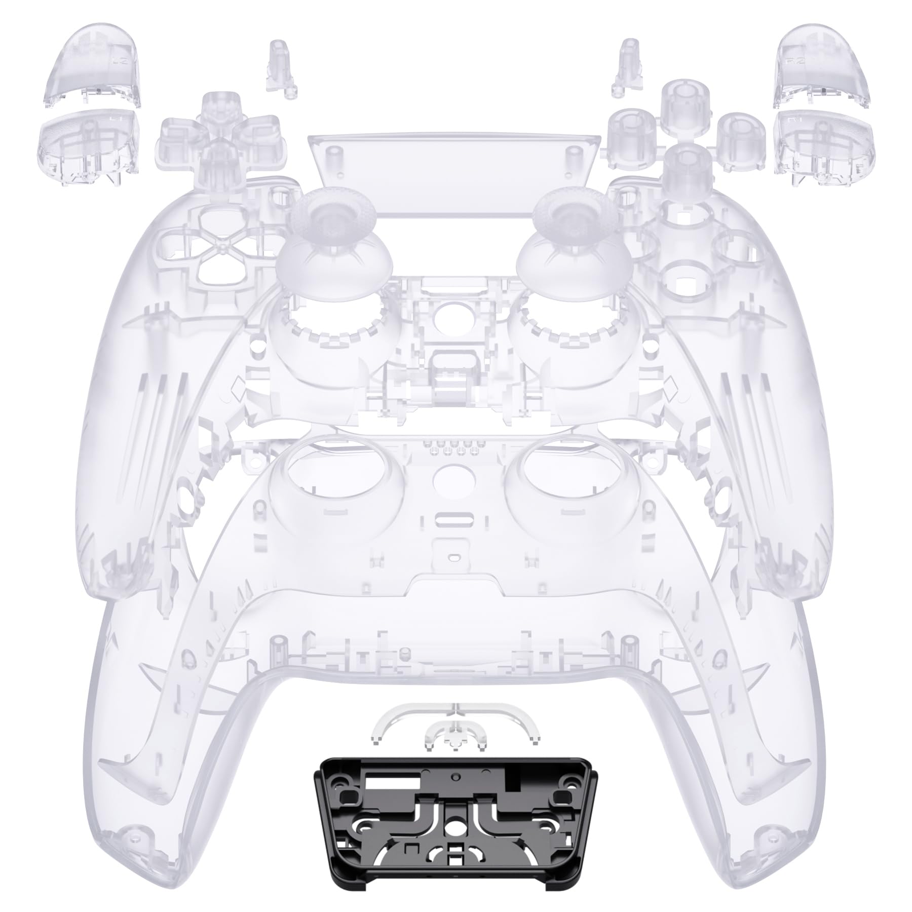 eXtremeRate Clear PS5 Controller Shell Replacement Kit - Full Set with Buttons & Touchpad Cover for BDM-030/040/050 Models | Custom Decorative Front & Back Plates | Gaming Accessories for Enhanced PS5 Experience