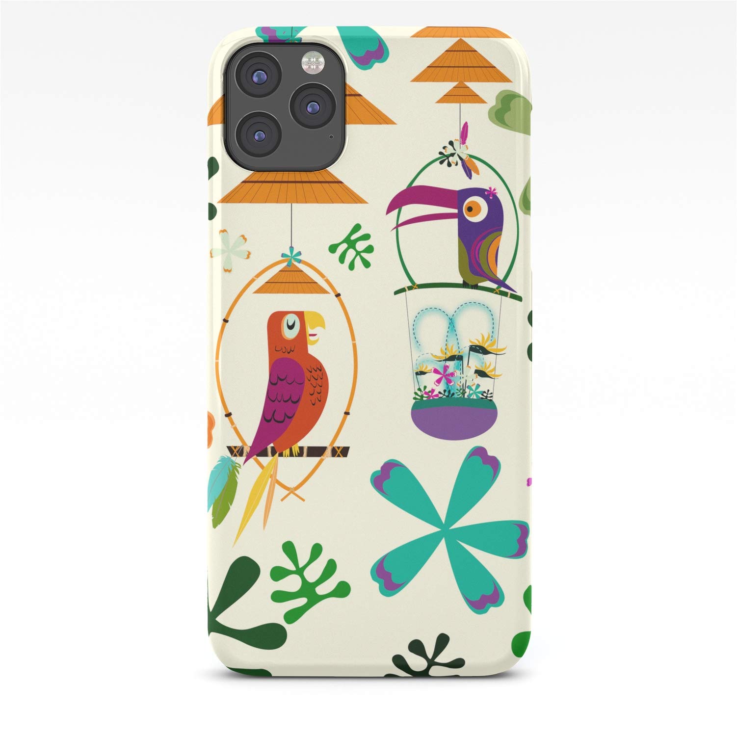 Vintage Modern Tiki Birds Phone Case for Apple iPhone 11 Pro Max - Hawaiian Tropical Design Protective Cover for Everyday Use, Travel & Beach Vacations