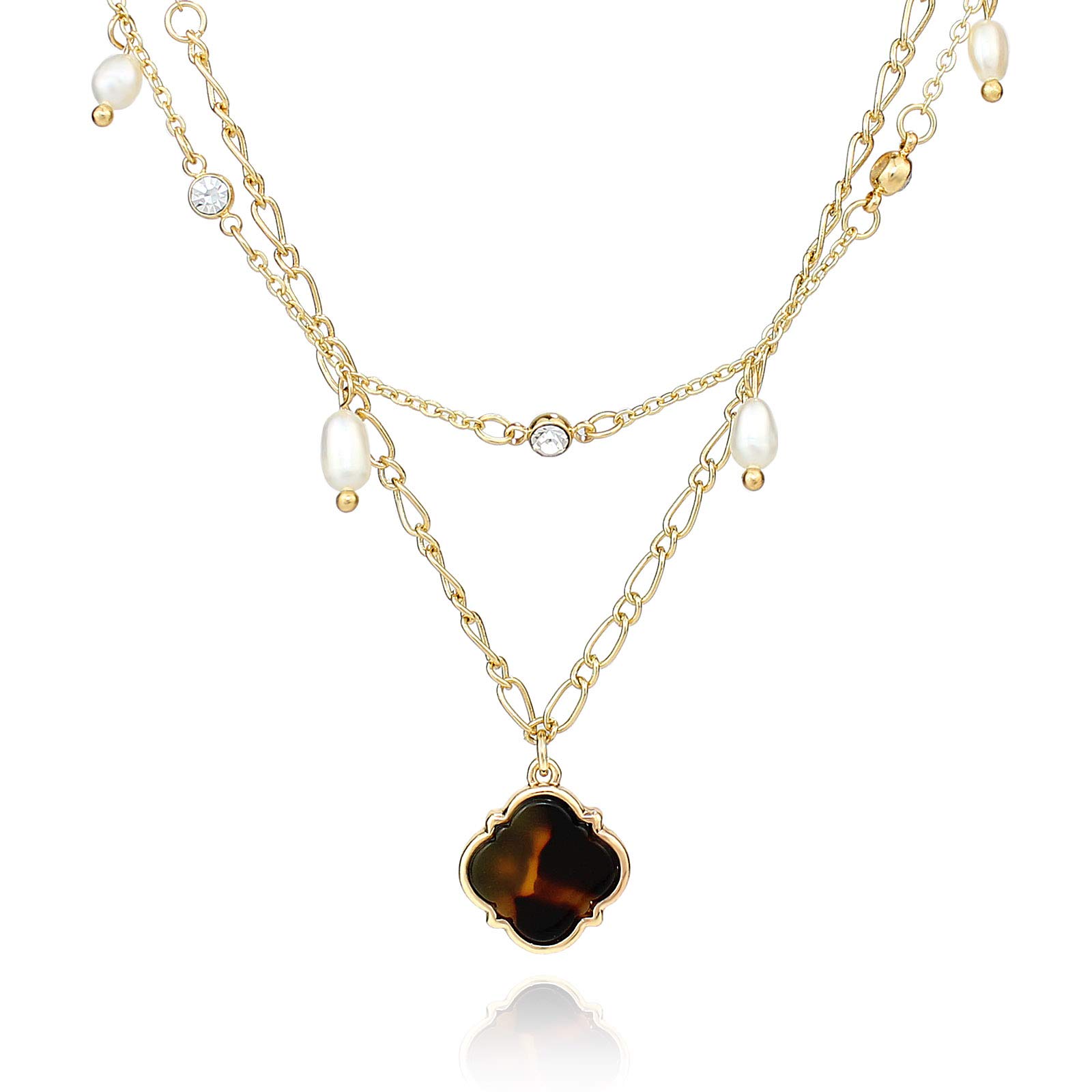 Elegant POMINA Gold Pearl Necklace for Women - Freshwater Pearl Layered Boho Necklace, Beaded Gold Necklace Jewelry - Perfect for Weddings, Parties & Boho Fashion
