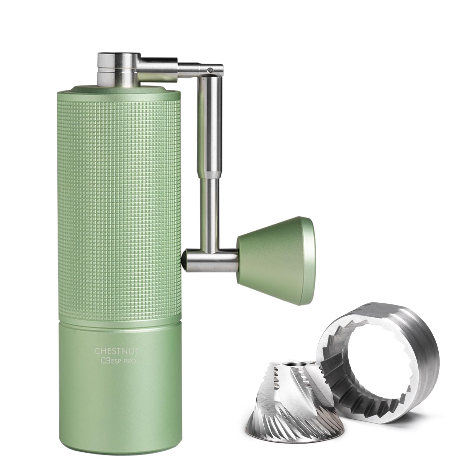 TIMEMORE C3 ESP PRO Manual Coffee Grinder - Stainless Steel Burr Mill with Adjustable Settings for Espresso, Pour Over & French Press - Portable Travel Coffee Bean Grinder with Foldable Handle & Double Bearing System (Green) - Perfect for Home Brewing, Camping & Office Use