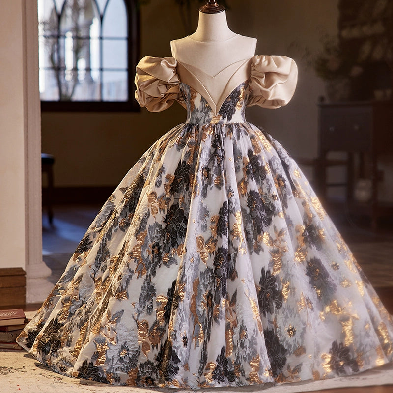 Elegant Floral V-Neck Princess Dress for Baby Girls | Toddler Pageant Dresses | Perfect for Special Occasions, Birthday Parties & Photo Shoots