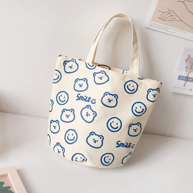 Cute Kawaii Bear Mini Canvas Tote Bag - Y2K Aesthetic Small Shoulder Bag for Women & Girls - Perfect for Grocery Shopping, Beach Trips & Everyday Use